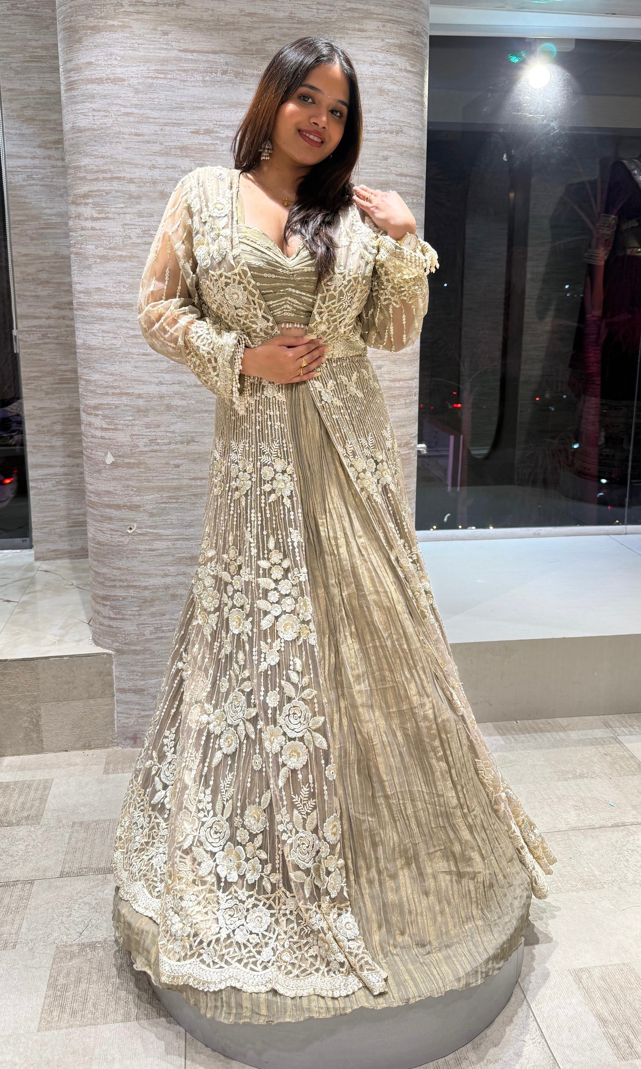 Golden Cape CROP TOP Lehenga