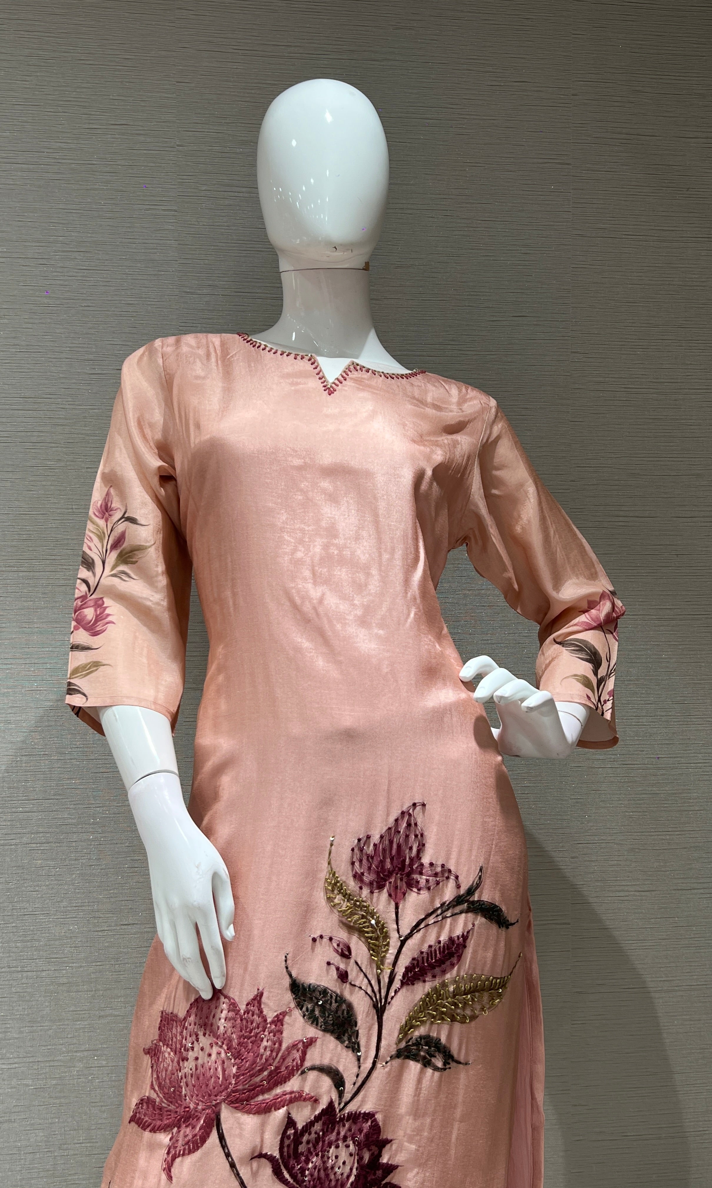 Peach FLORAL EMBROIDERED kurta set