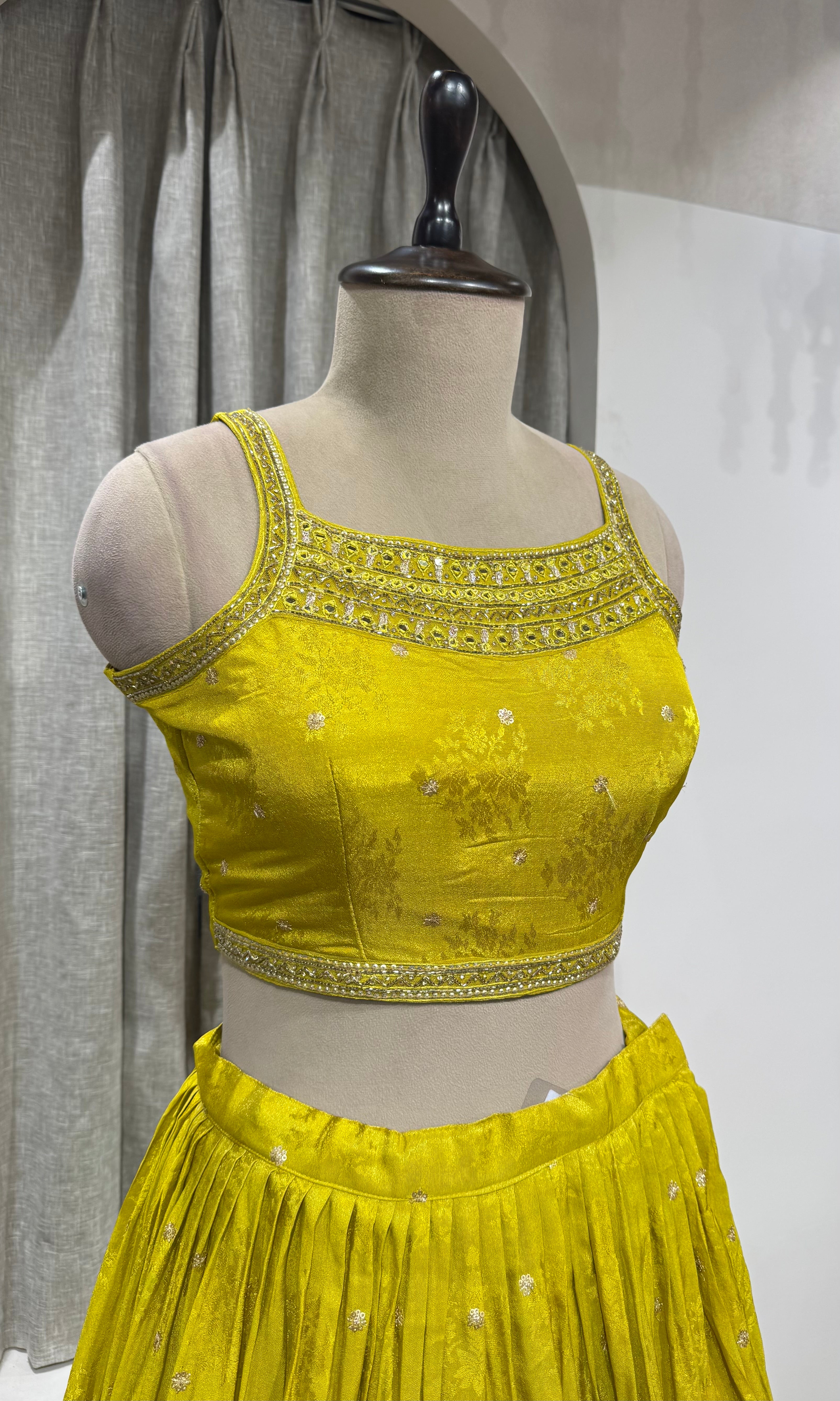 Lime green Georgette Lehenga Set with Net Dupatta