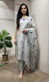 Grey Embroidered Chanderi KURTA Set