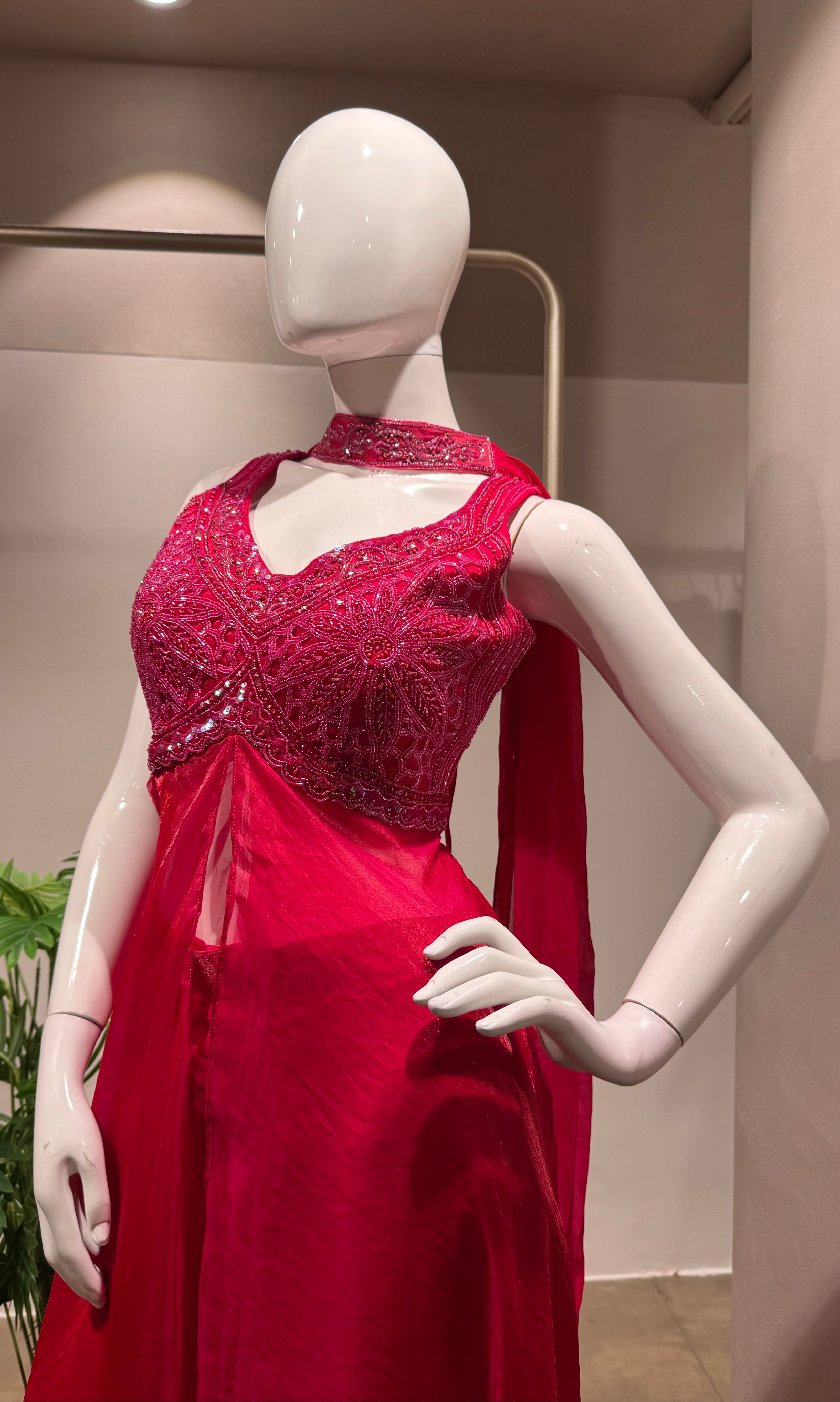 PINK FRONT SLIT ANARKALI PALAZZO SET