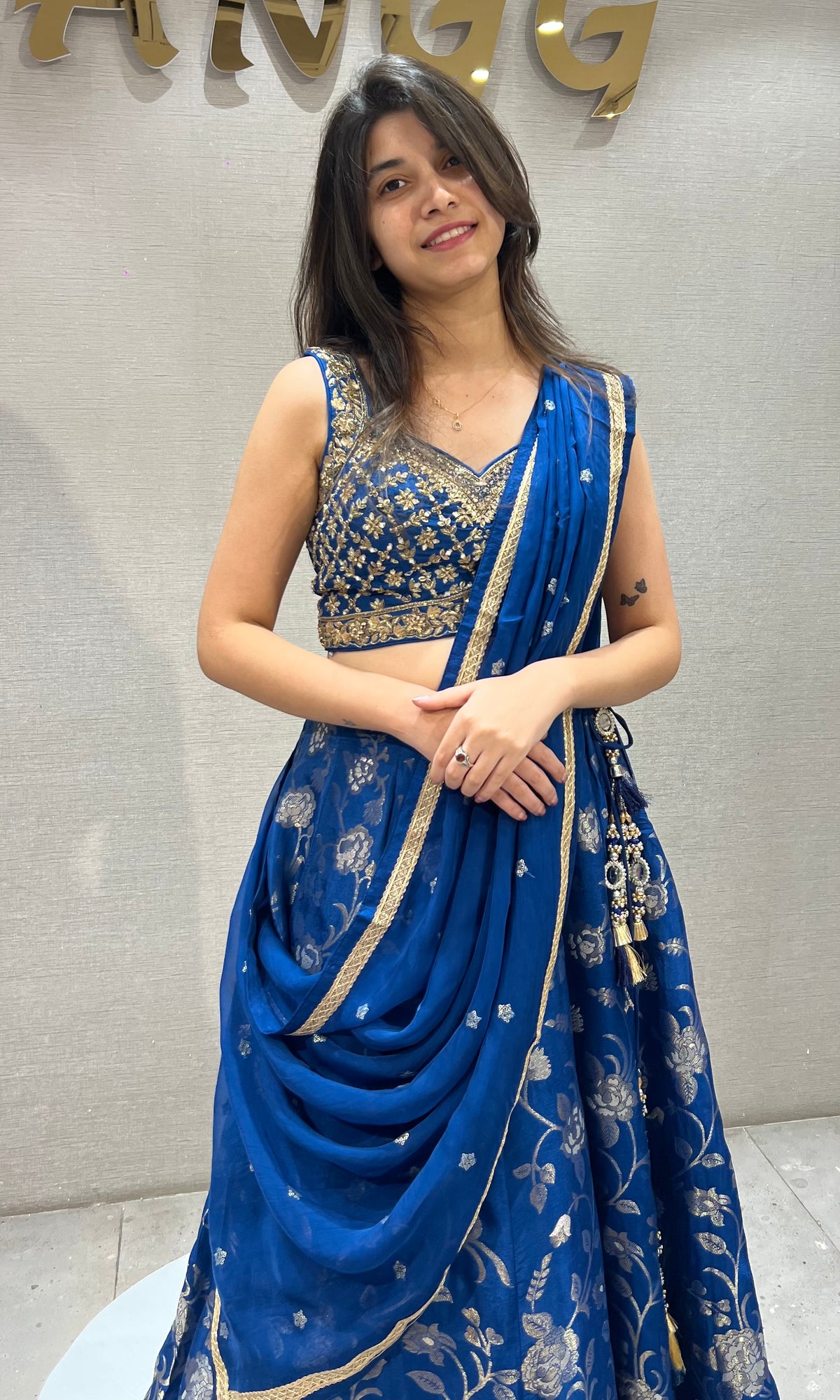 Royal Blue silk Embroidered Lehenga Choli Set