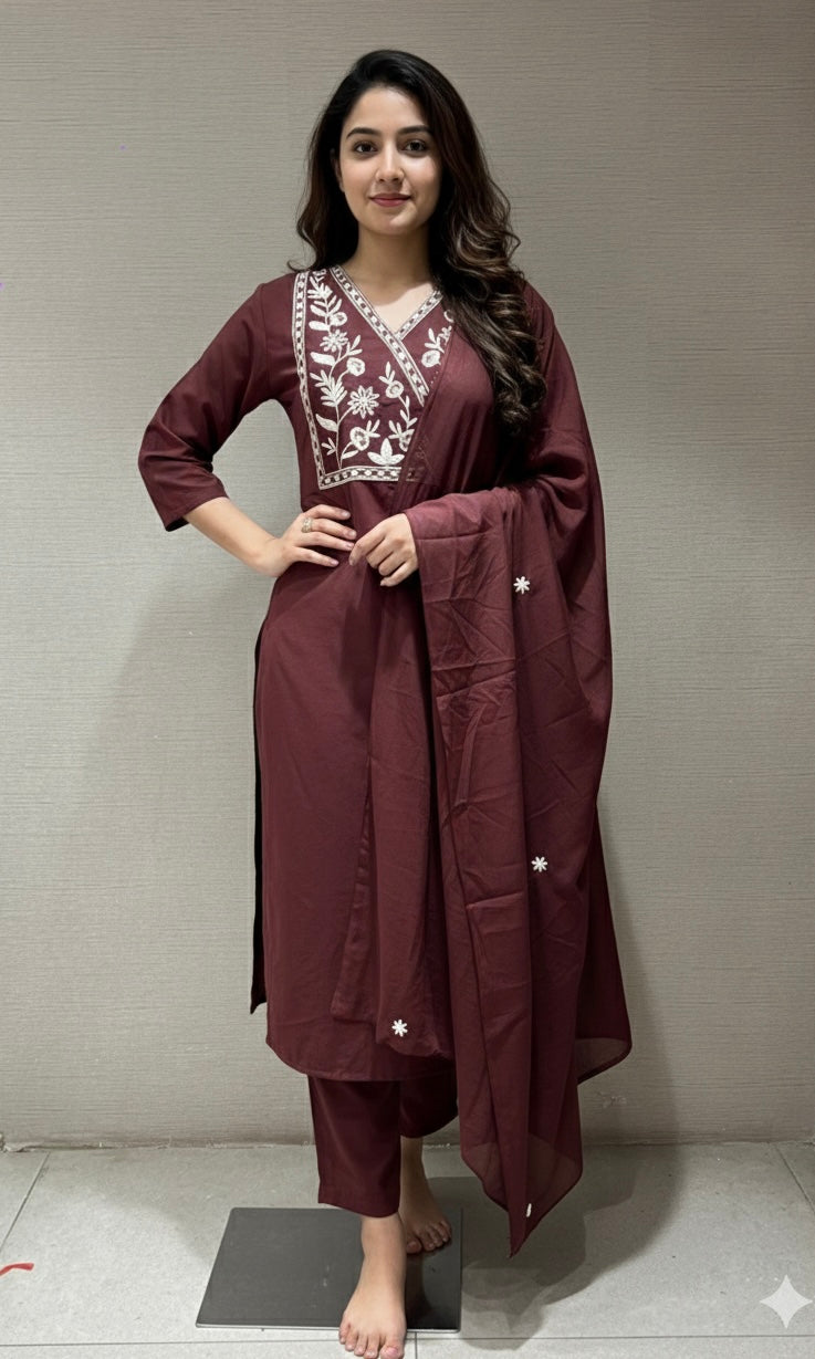 Wine FLORAL THREAD EMBROIDERY kurta set