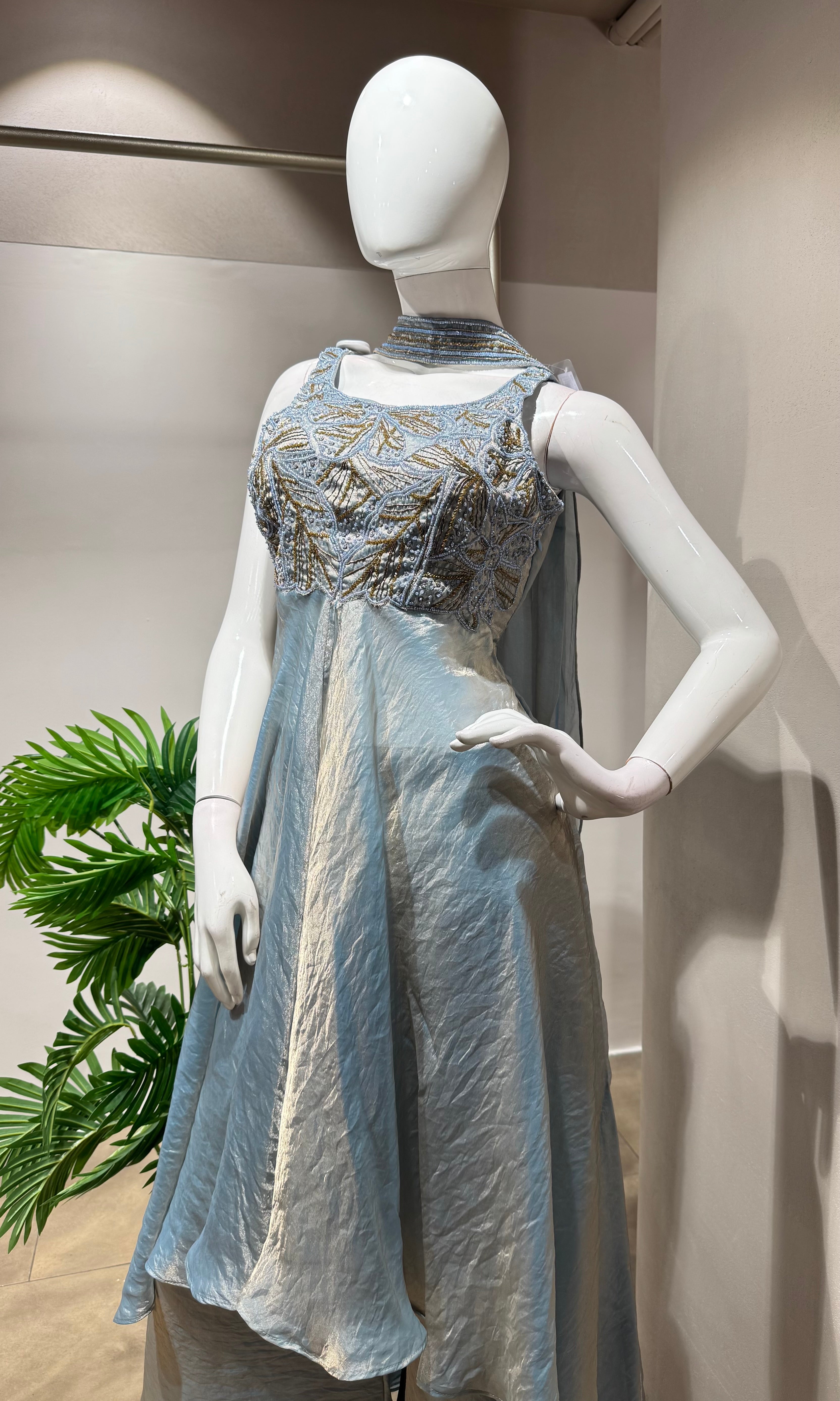 SKY BLUE A LINE SHIMMER TISSUE PALAZZO