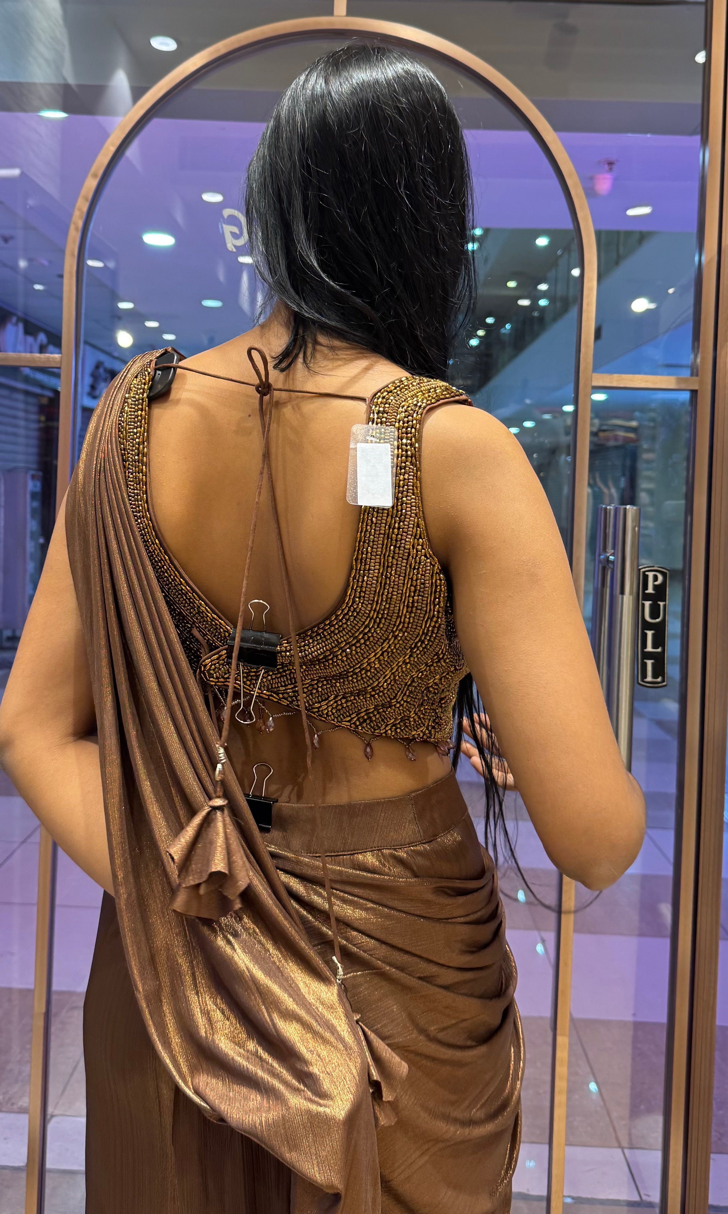 Copper Drape Saree with Beaded Blouse