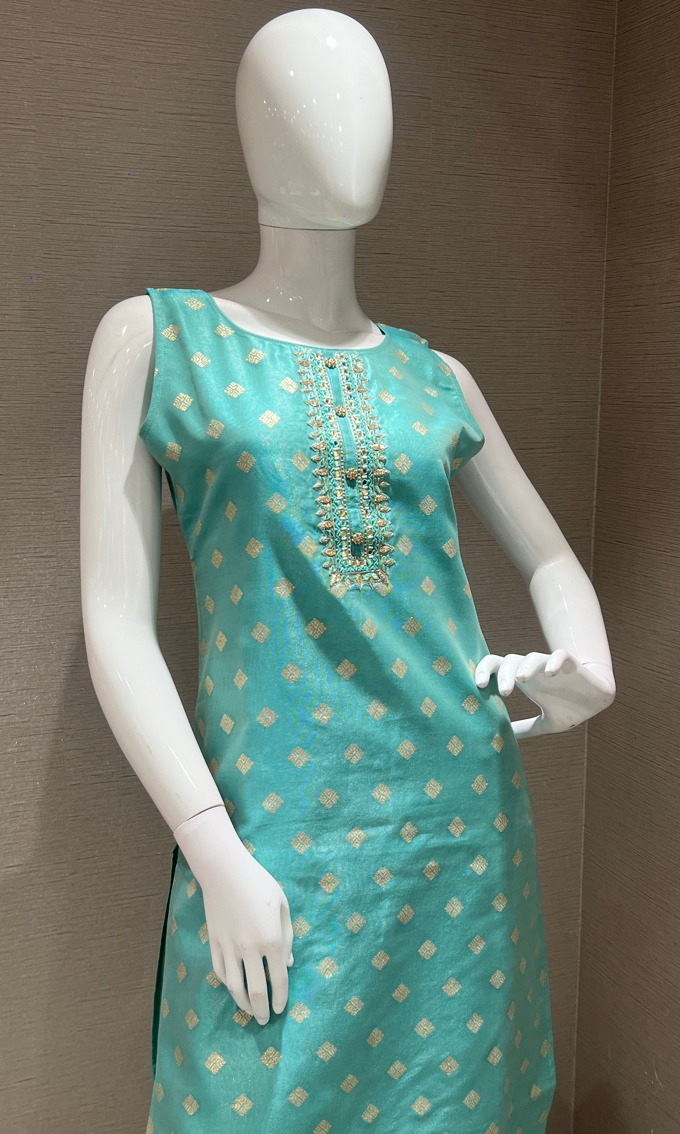 Sea green kurta set with floral dupatta