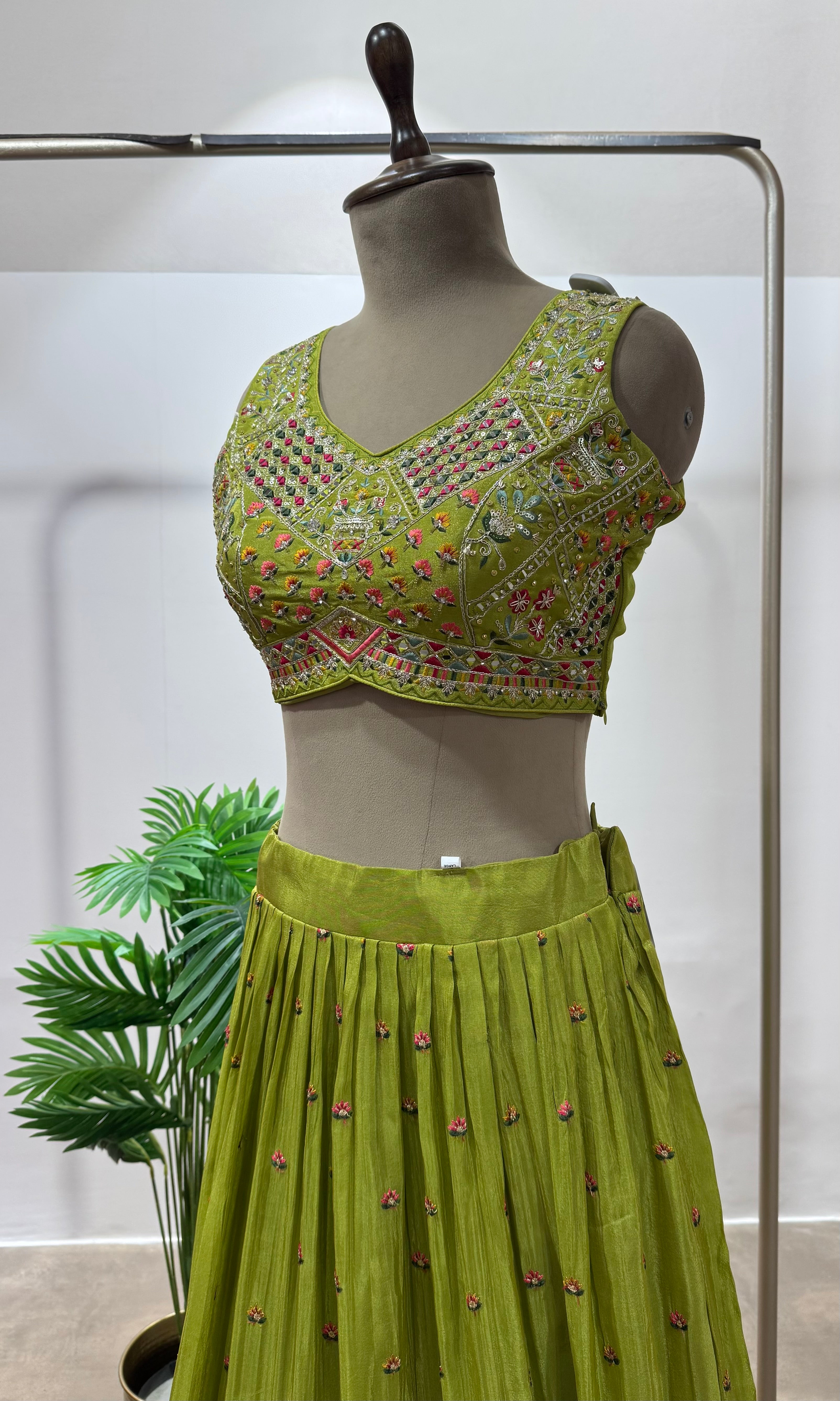 Green AND PINK INTRICATE EMBROIDERY lehenga