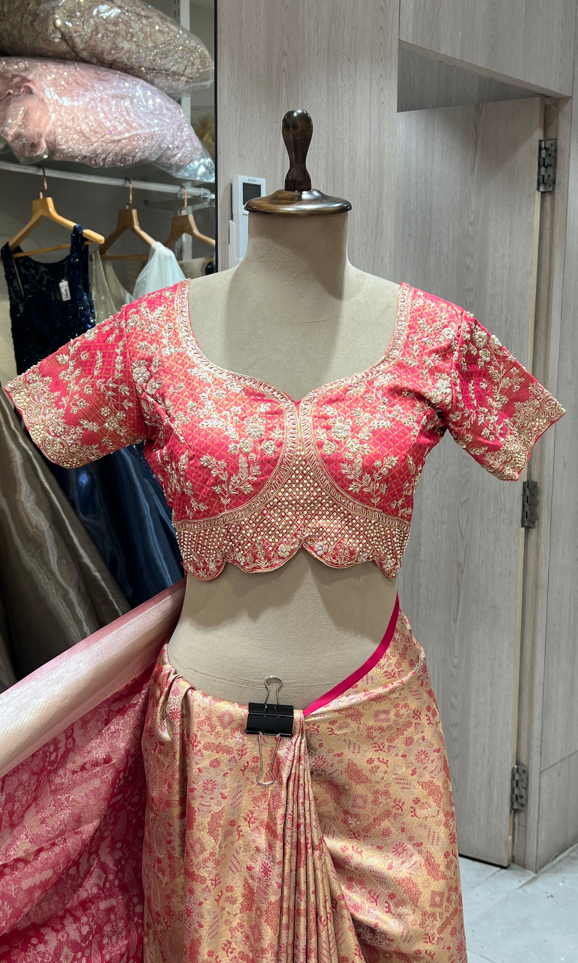 Red saree with ready blouse
