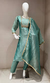 Sea green Tissue silk Salwar Kurta set with Gold Embroidery