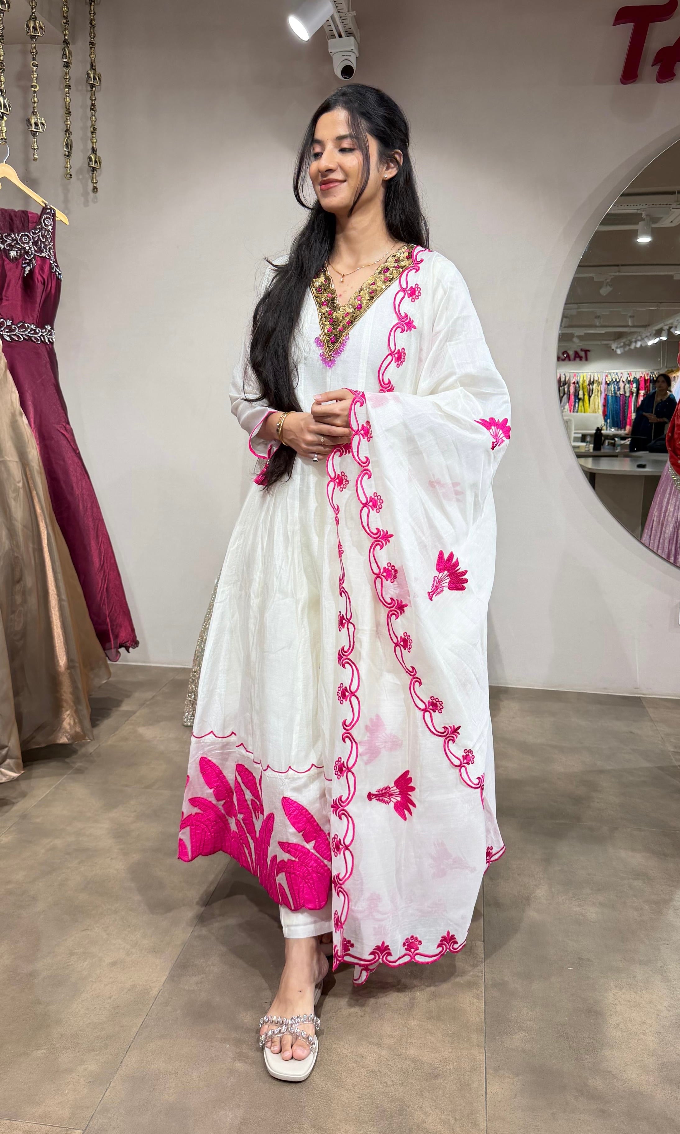 HALF WHITE & PINK ETHNIC ANARKALI SET
