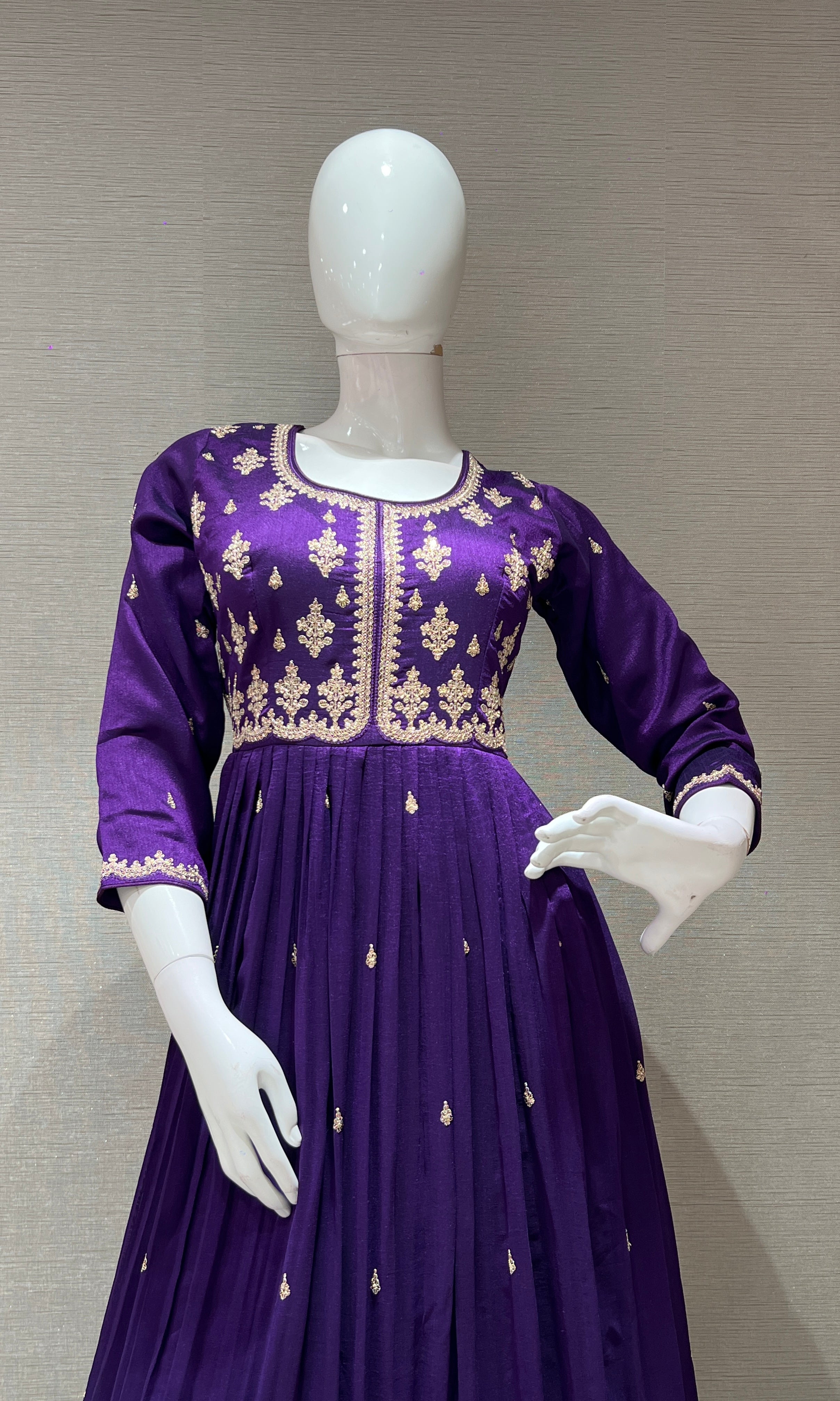 Purple EMBROIDERED ANARKALI LONG DRESS