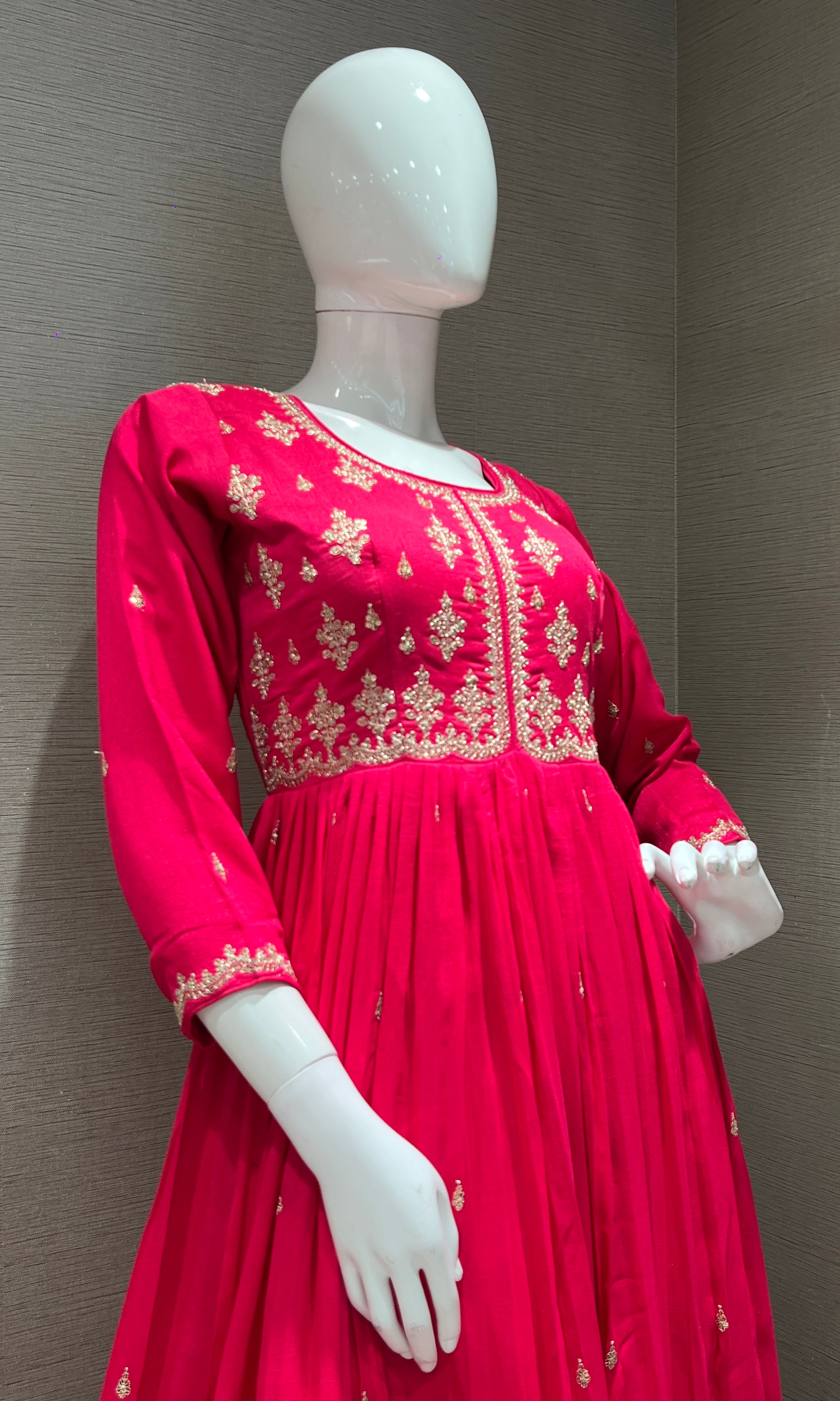 Pink EMBROIDERED ANARKALI LONG DRESS