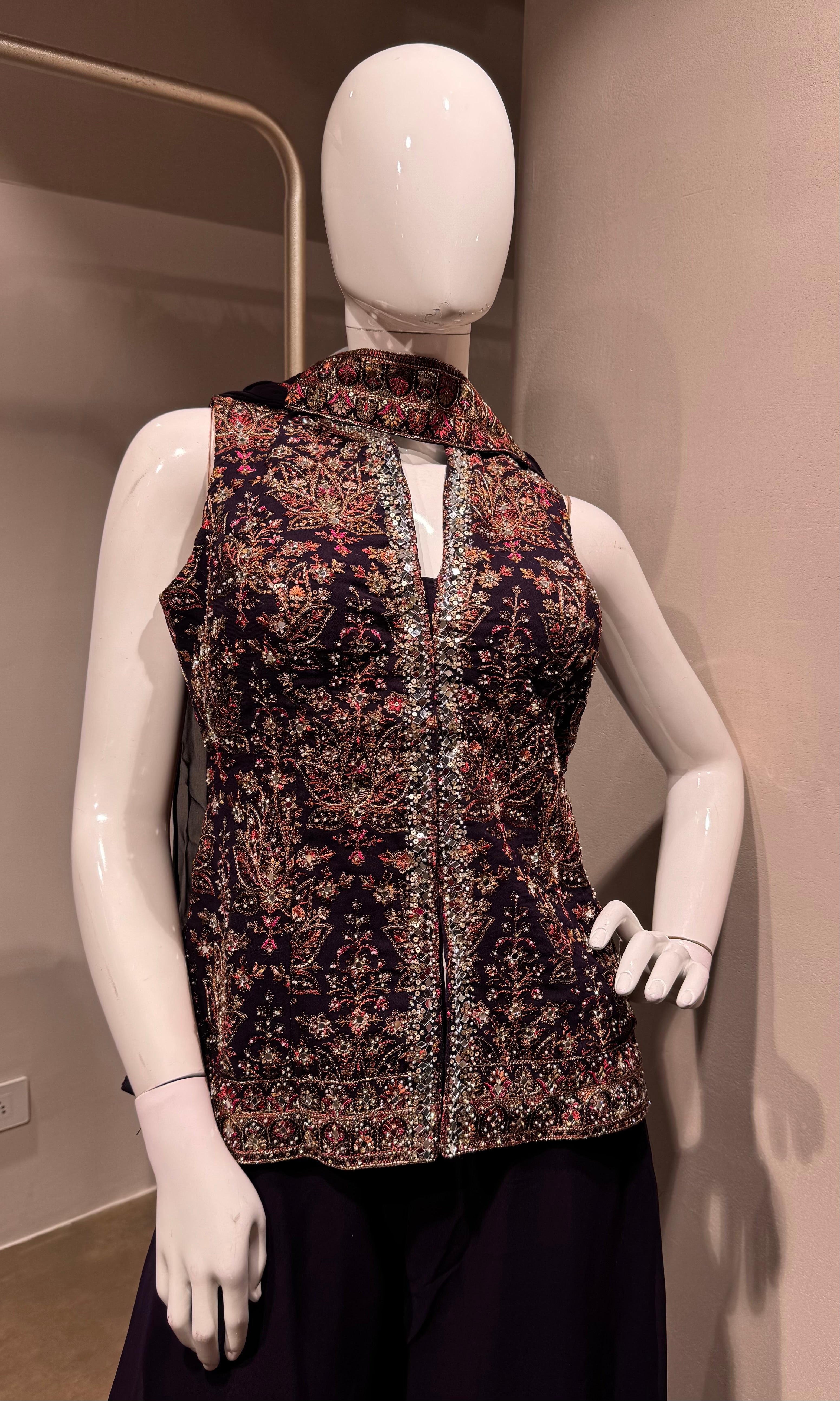 WINE embroidered georgette palazzo set