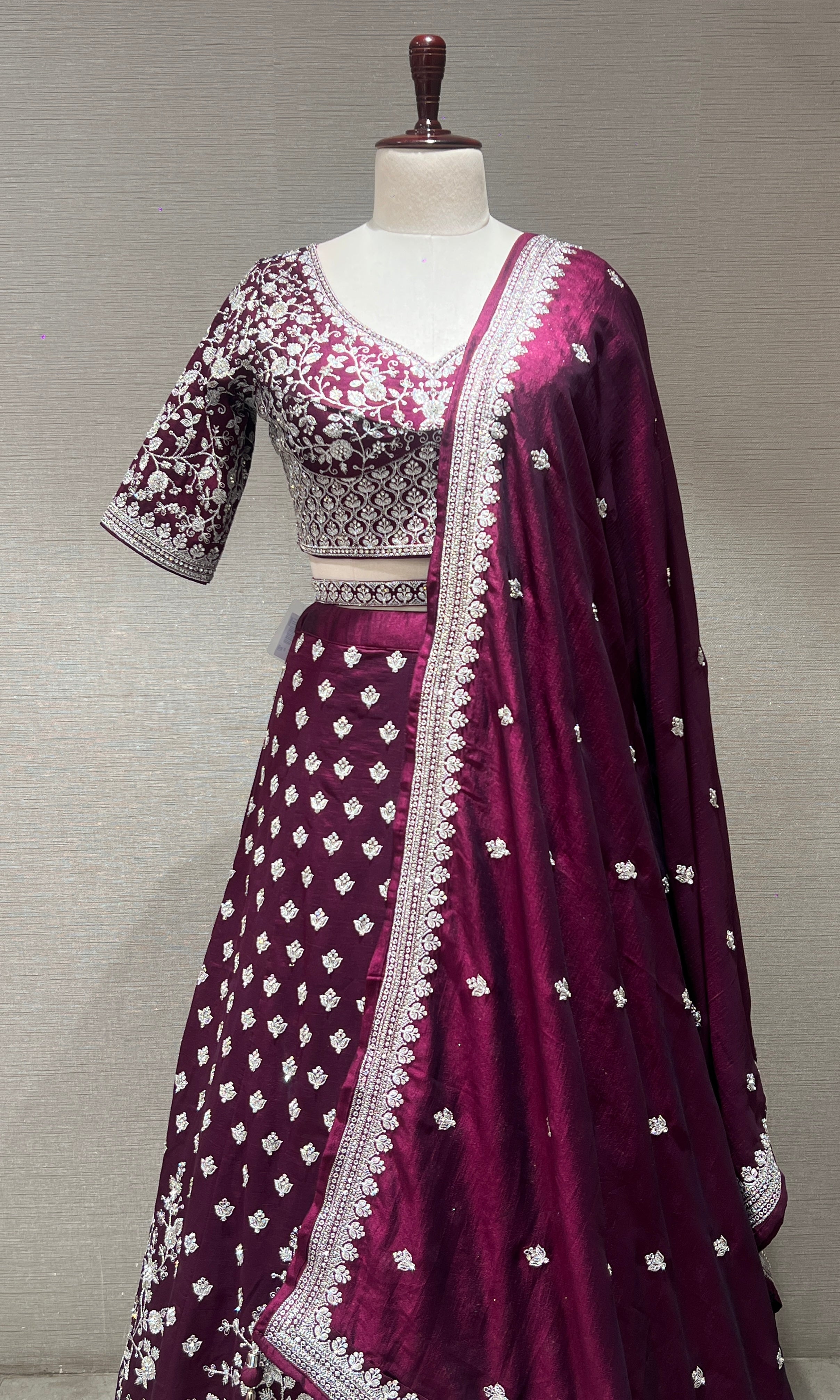 Wine floral embellished Lehenga