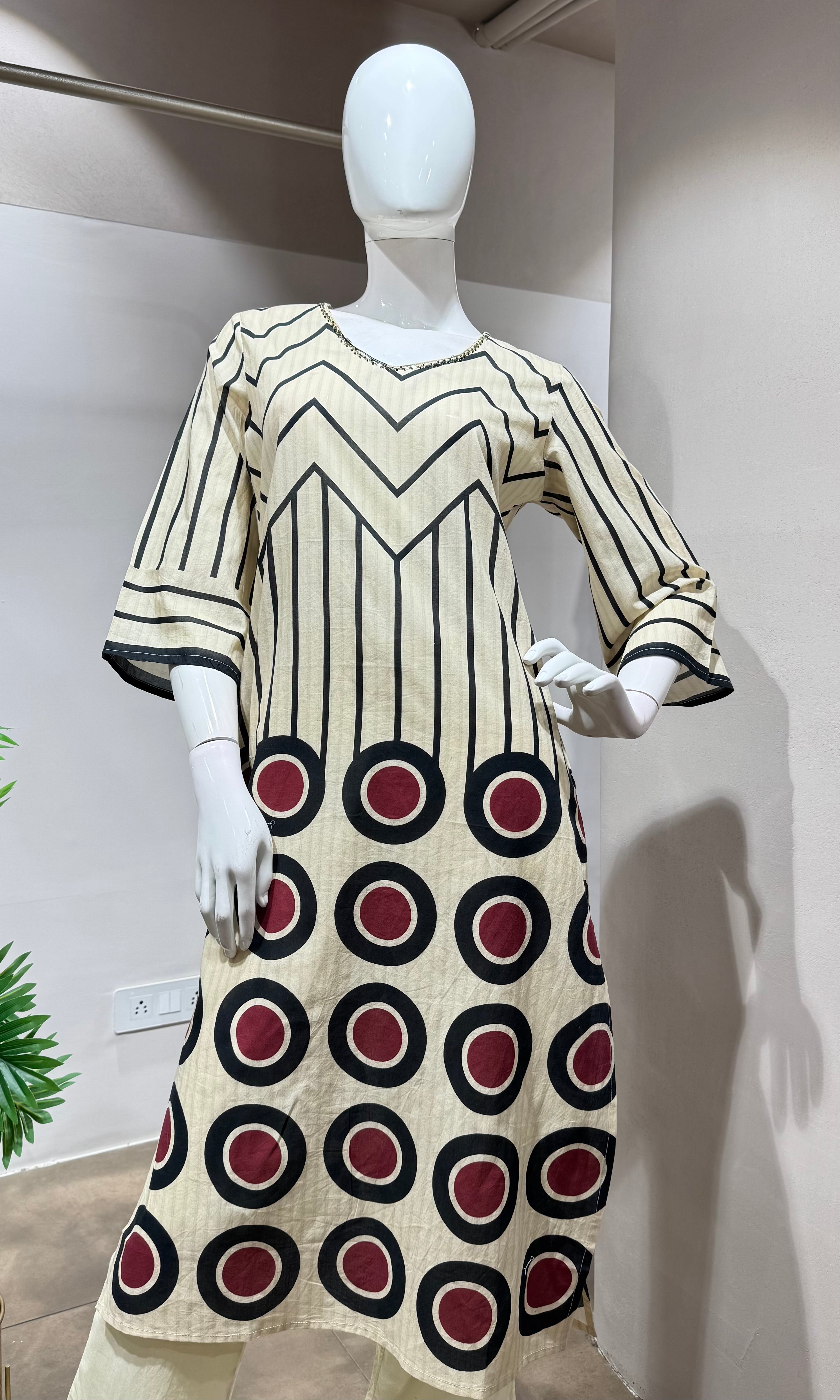 cream digital pattern kurti with pants