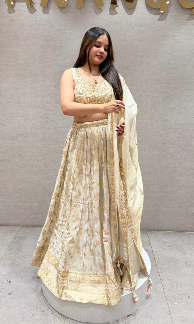 Half white Lehenga