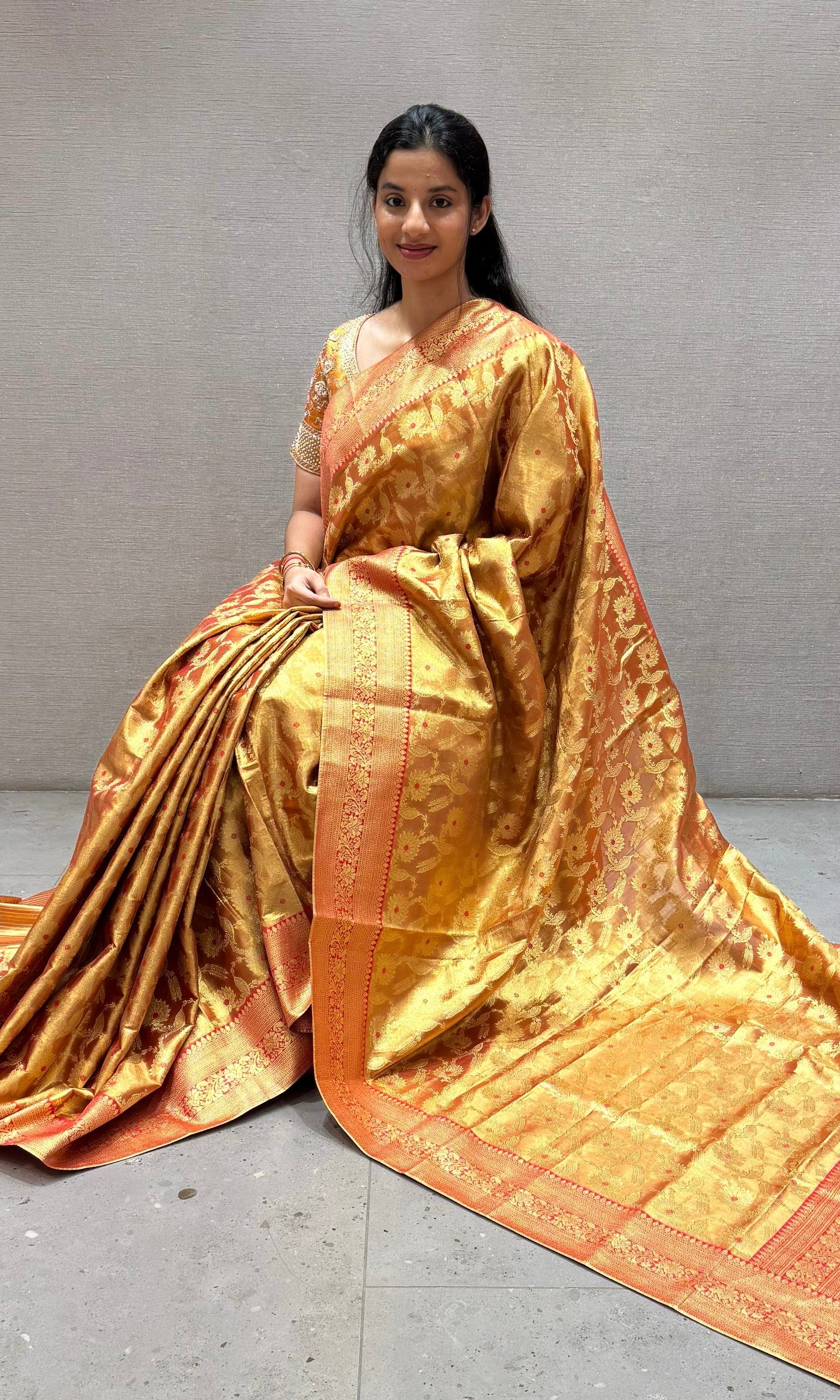 Red saree with ready blouse