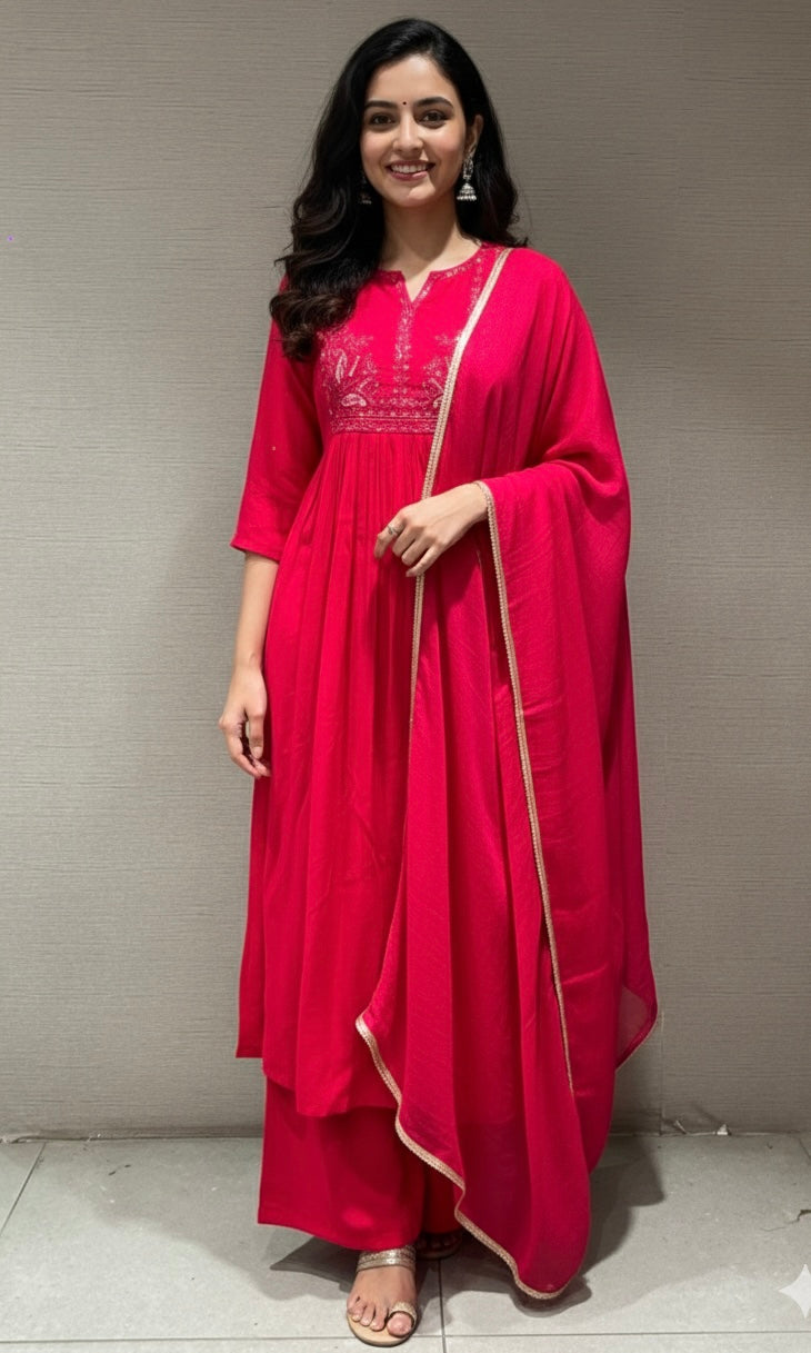 PINK  MUL CHANDERI  kurta set with palazzo pants