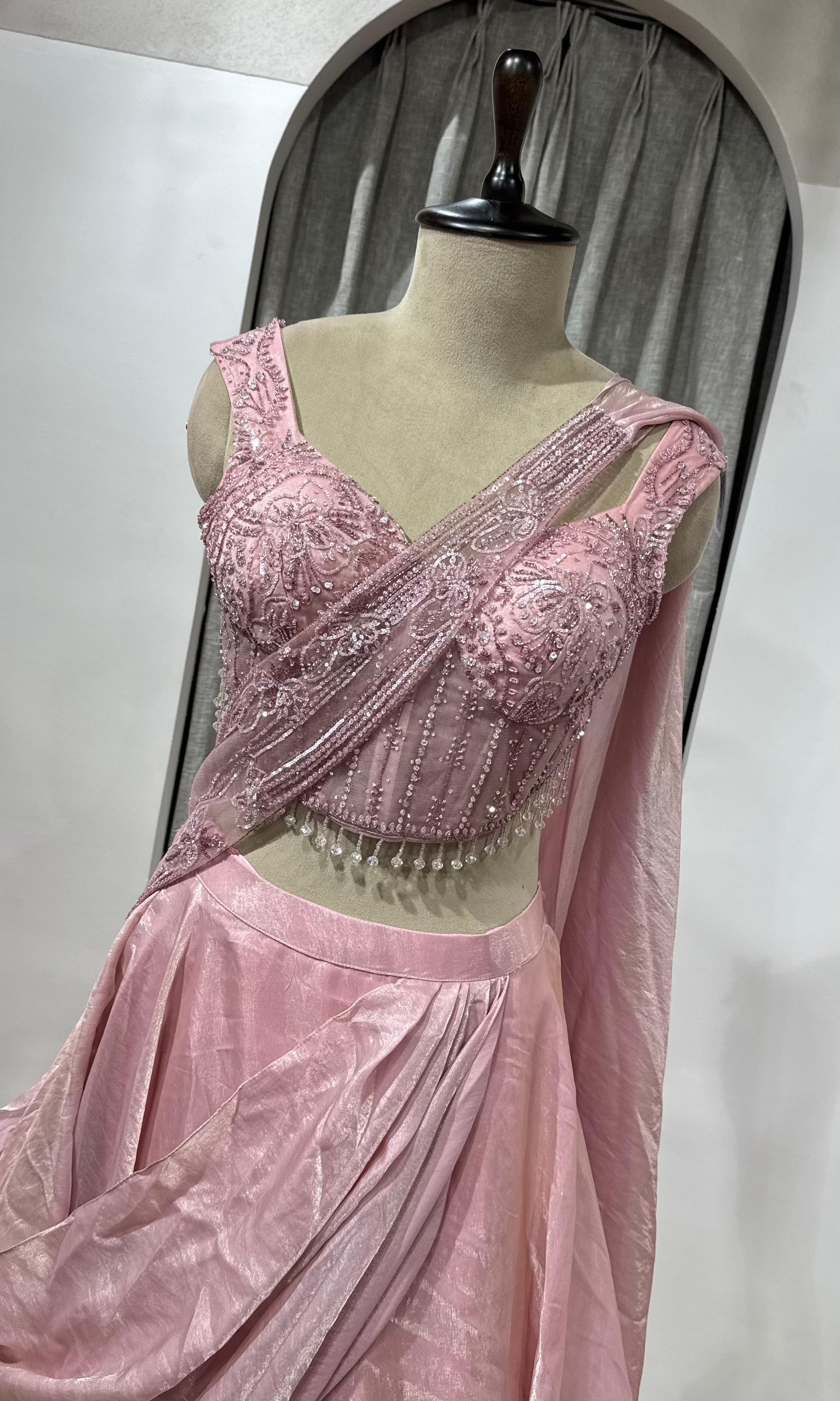 PEACH Pink LEHENGA WITH CORSET BLOUSE