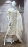 Cream Straight Salwar Kurta Set with Dupatta