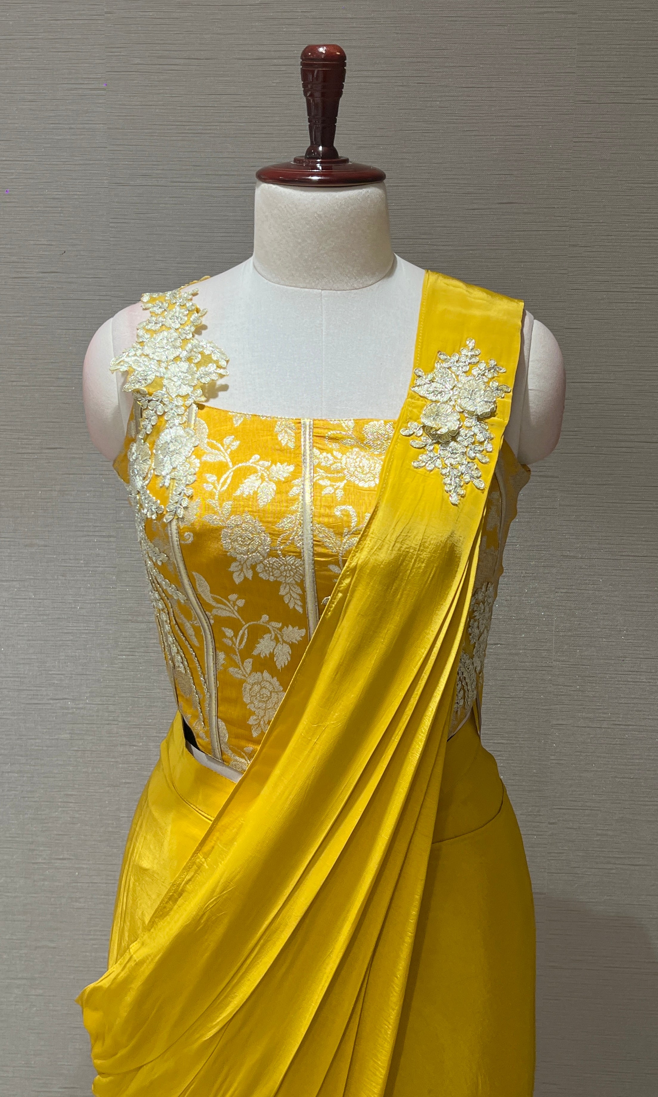 Mustard yellow one minute saree