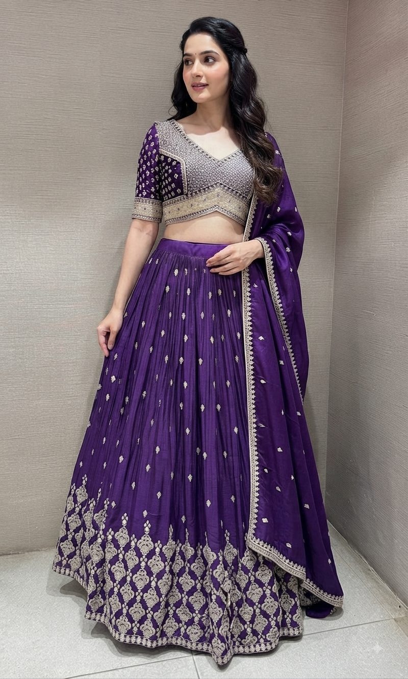 Purple Silver Embellished Lehenga