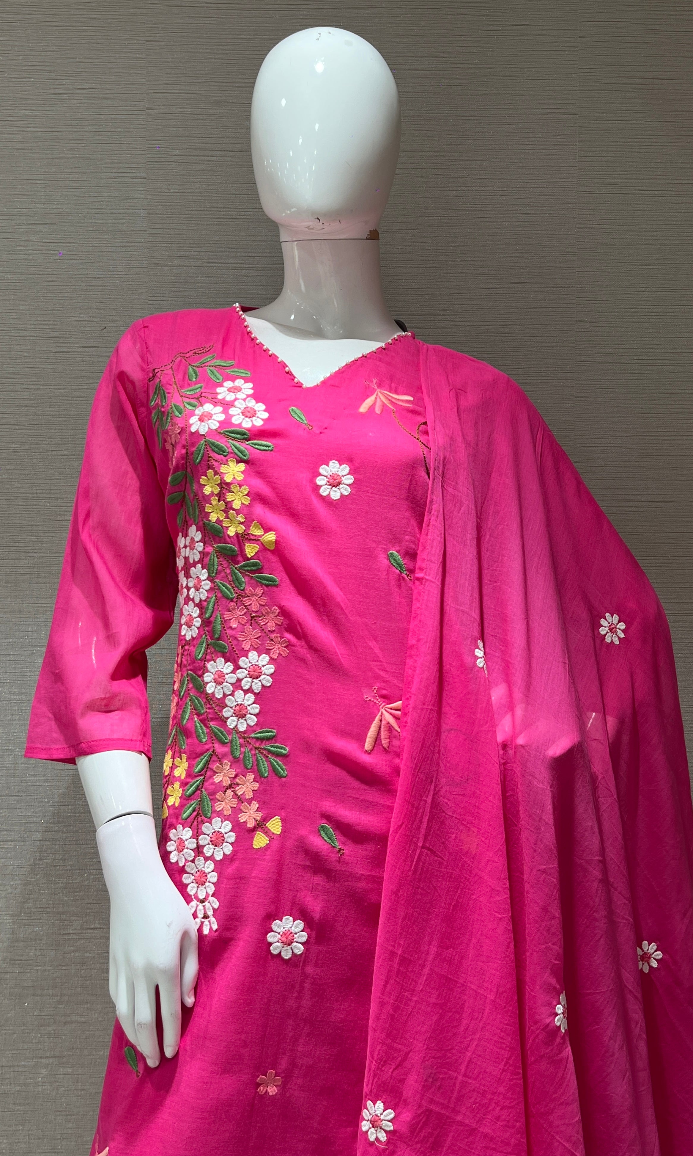 PINK FLORAL EMBROIDERED KURTA SET