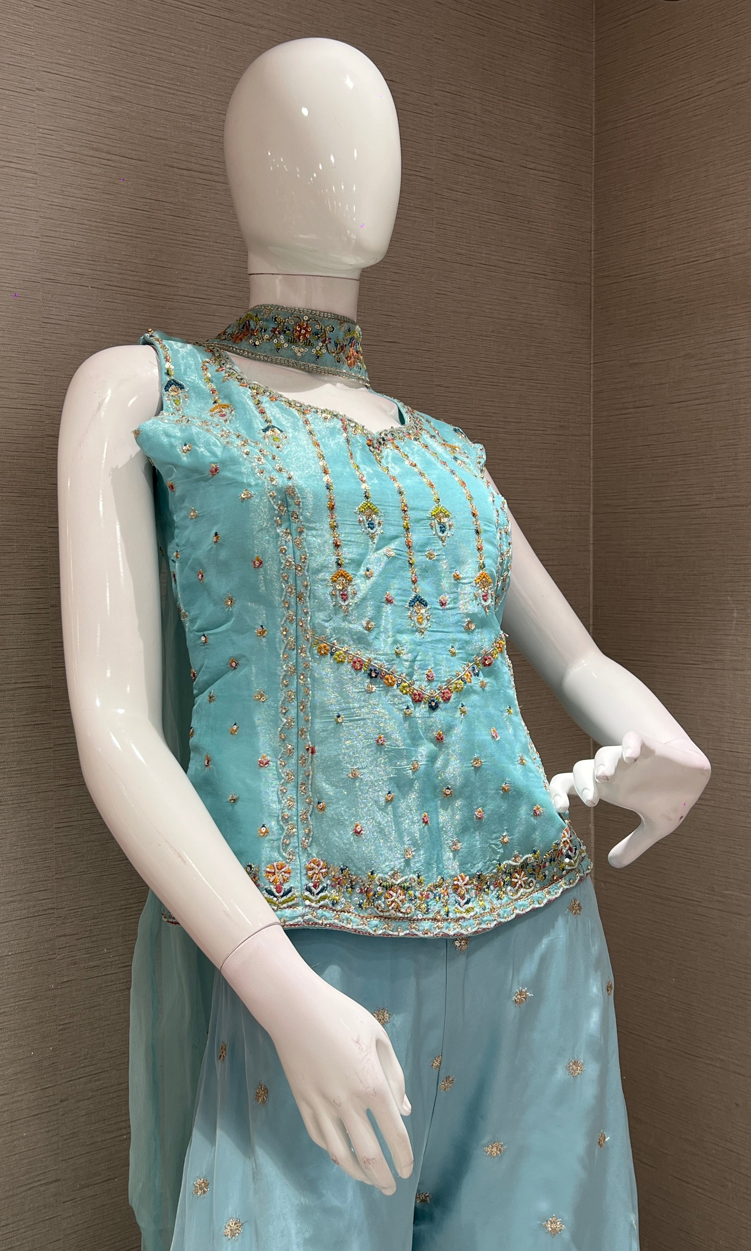 Blue EMBROIDERED SHARARA SET