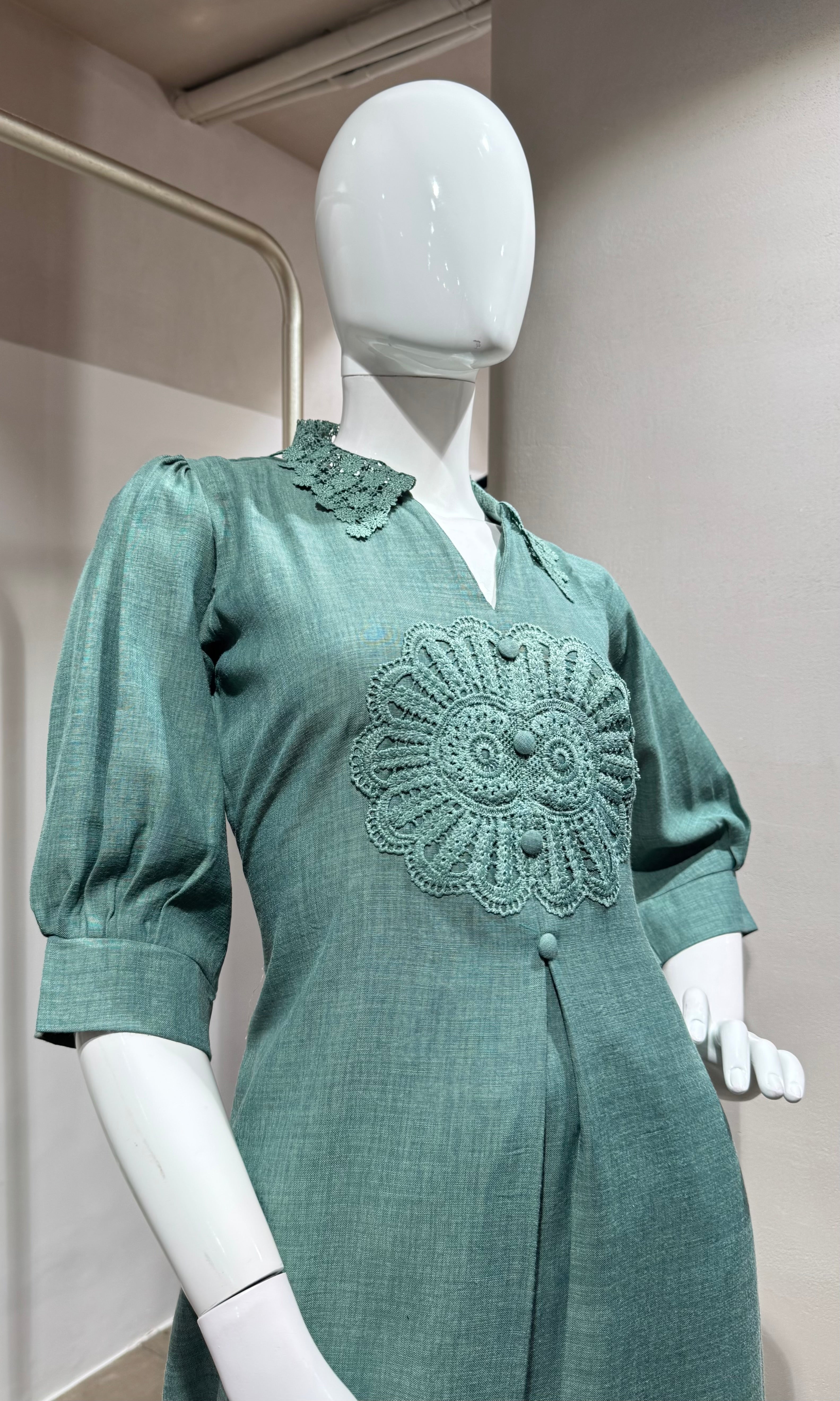 GREEN A-line kurti co-ord set