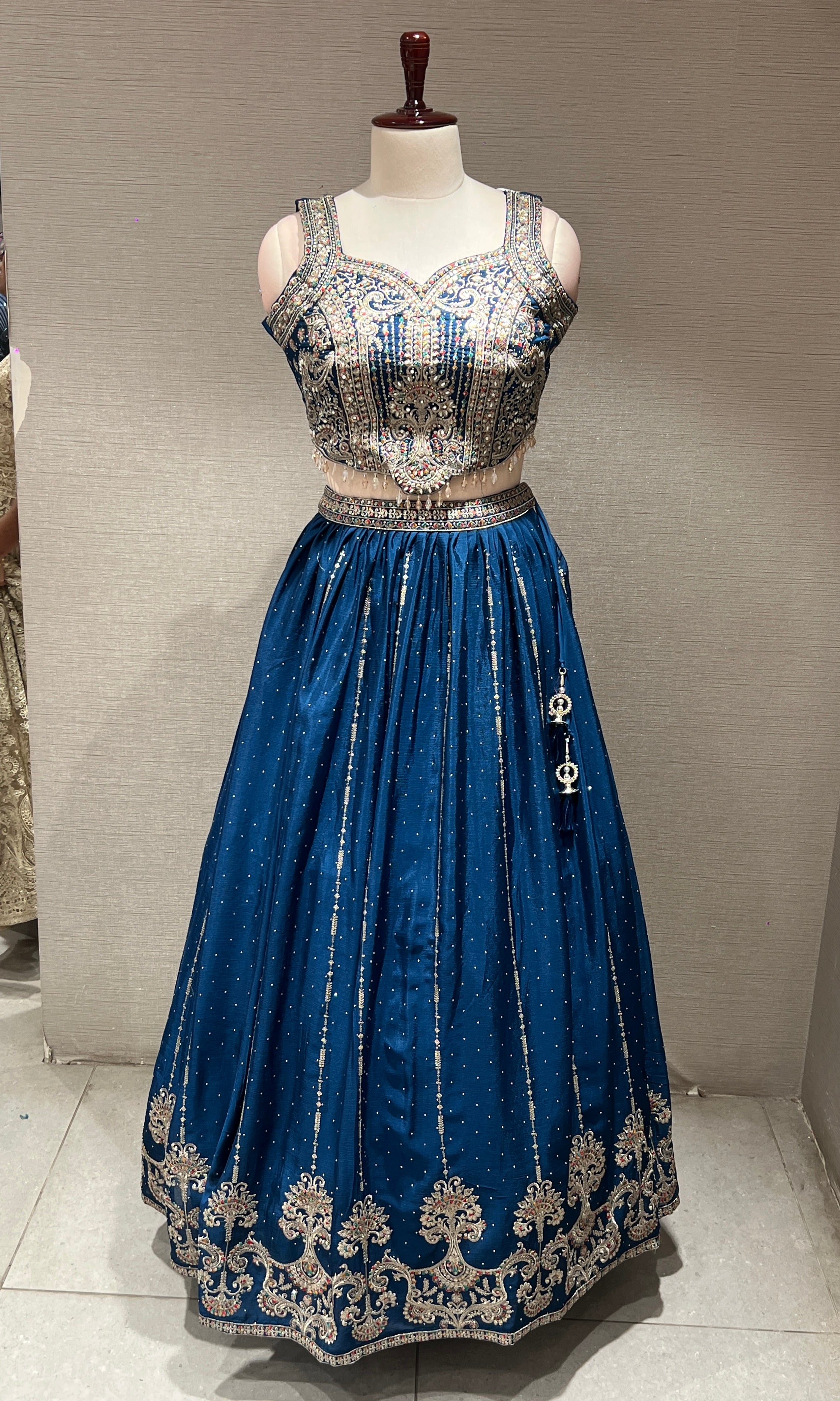blue embroidered lehenga with dupatta