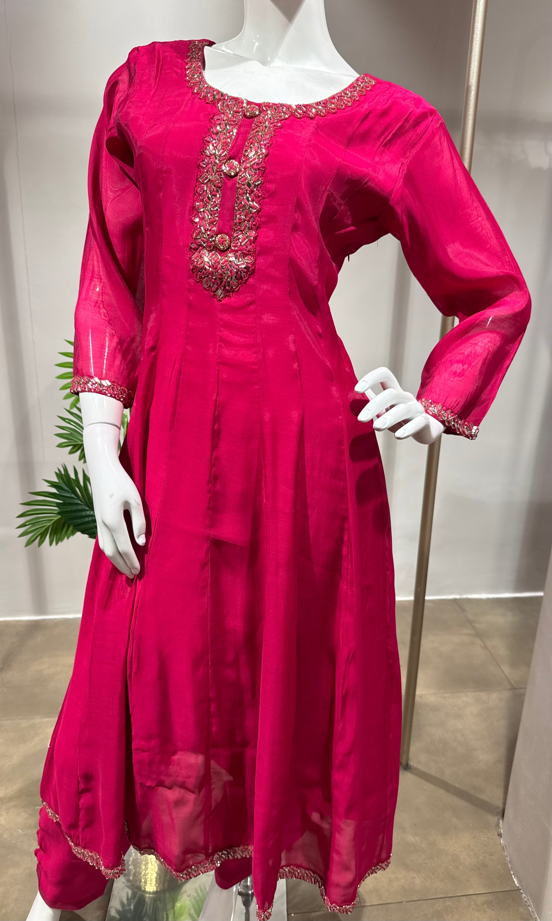 PINK Embroidered Silk Kurta with Dupatta