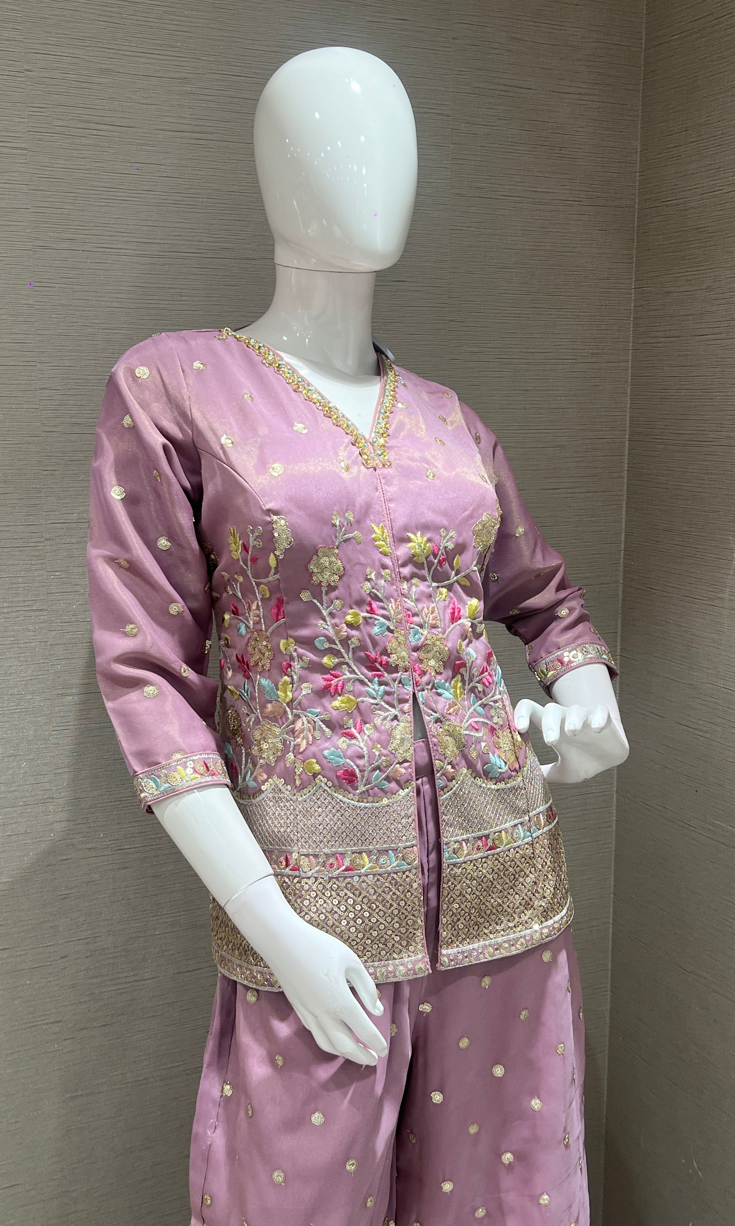 Lavender Floral Embroidered Palazzo set