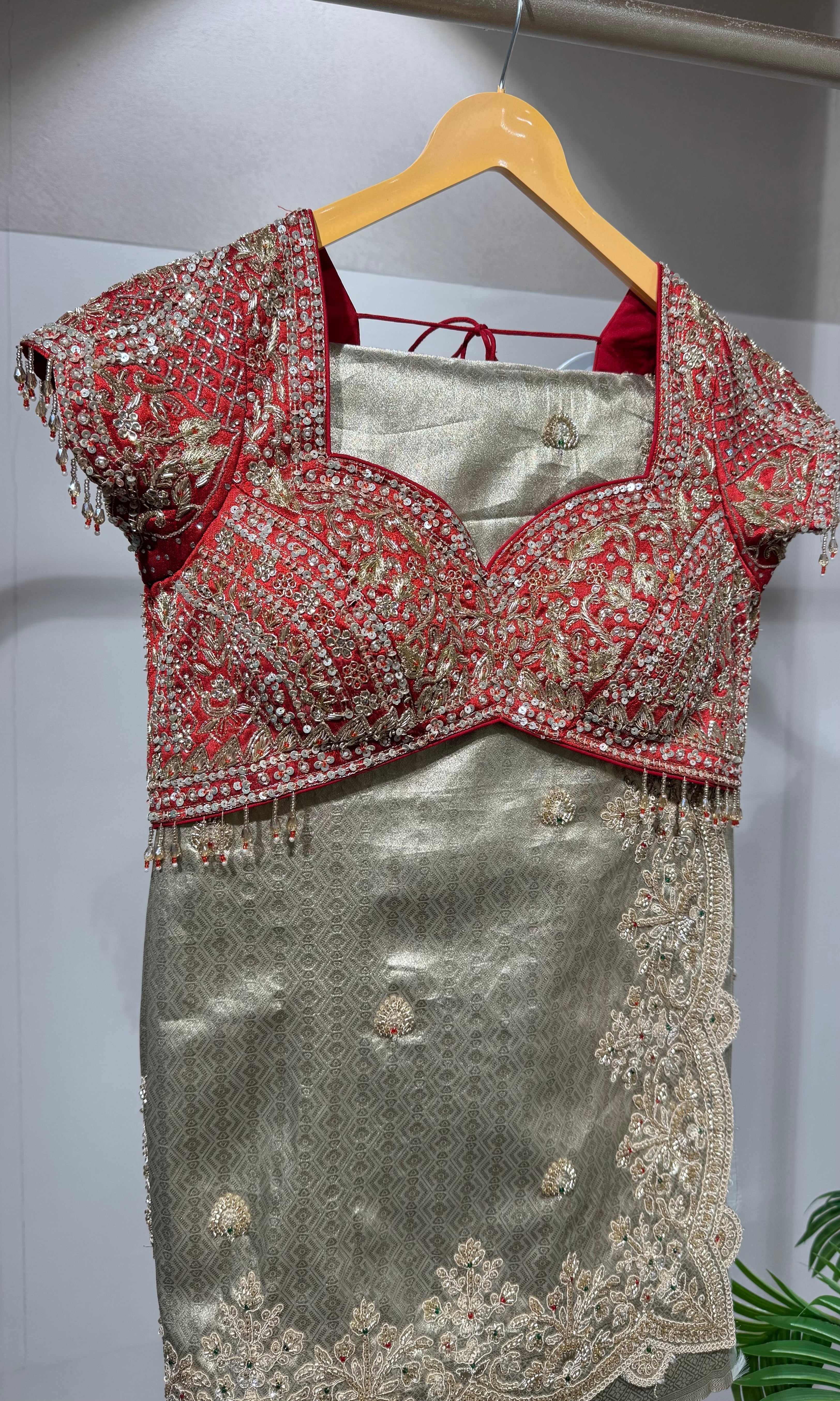 Red Embroidered Silk Saree with Blouse
