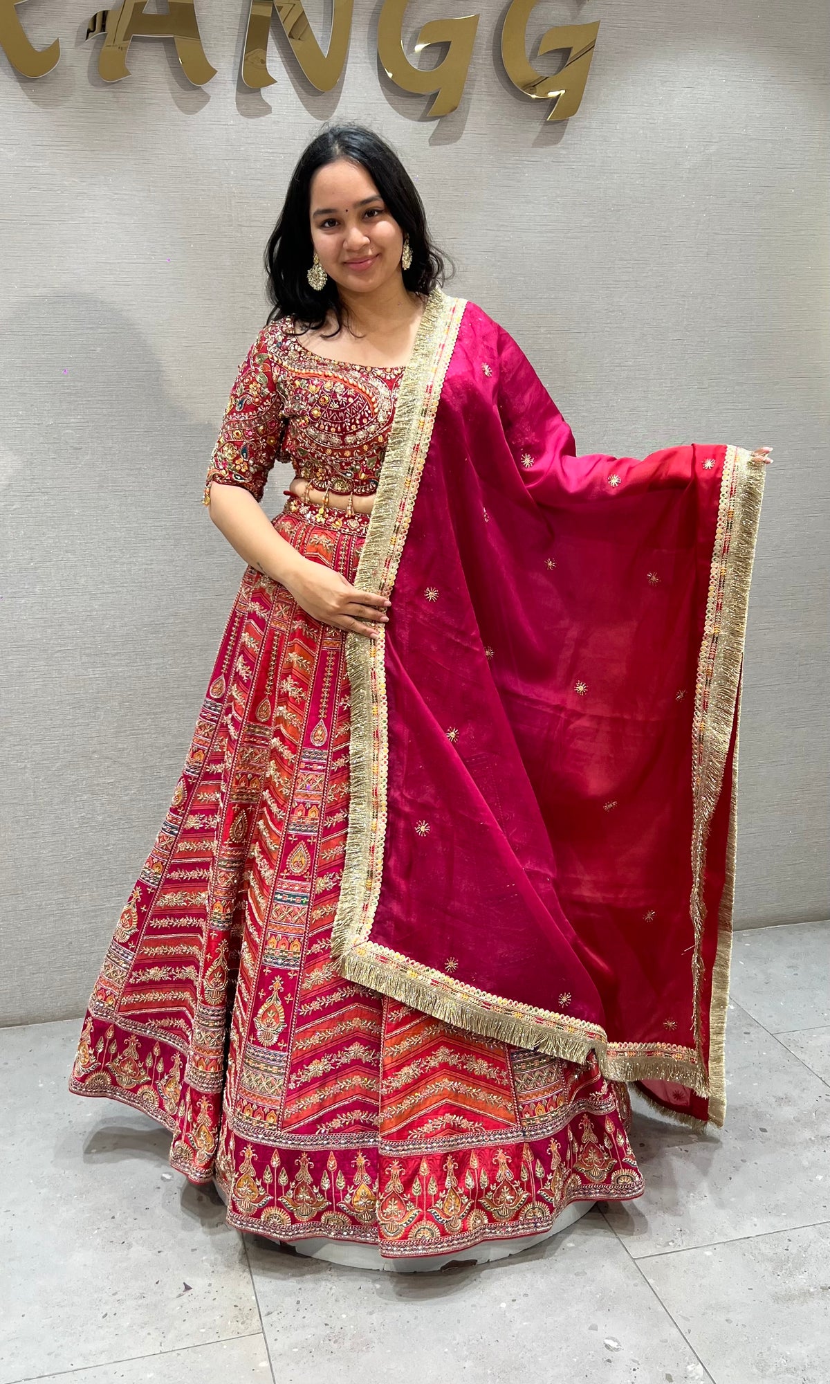 Red Multi Brocade Lehenga with Heavily Embroidered Choli Set