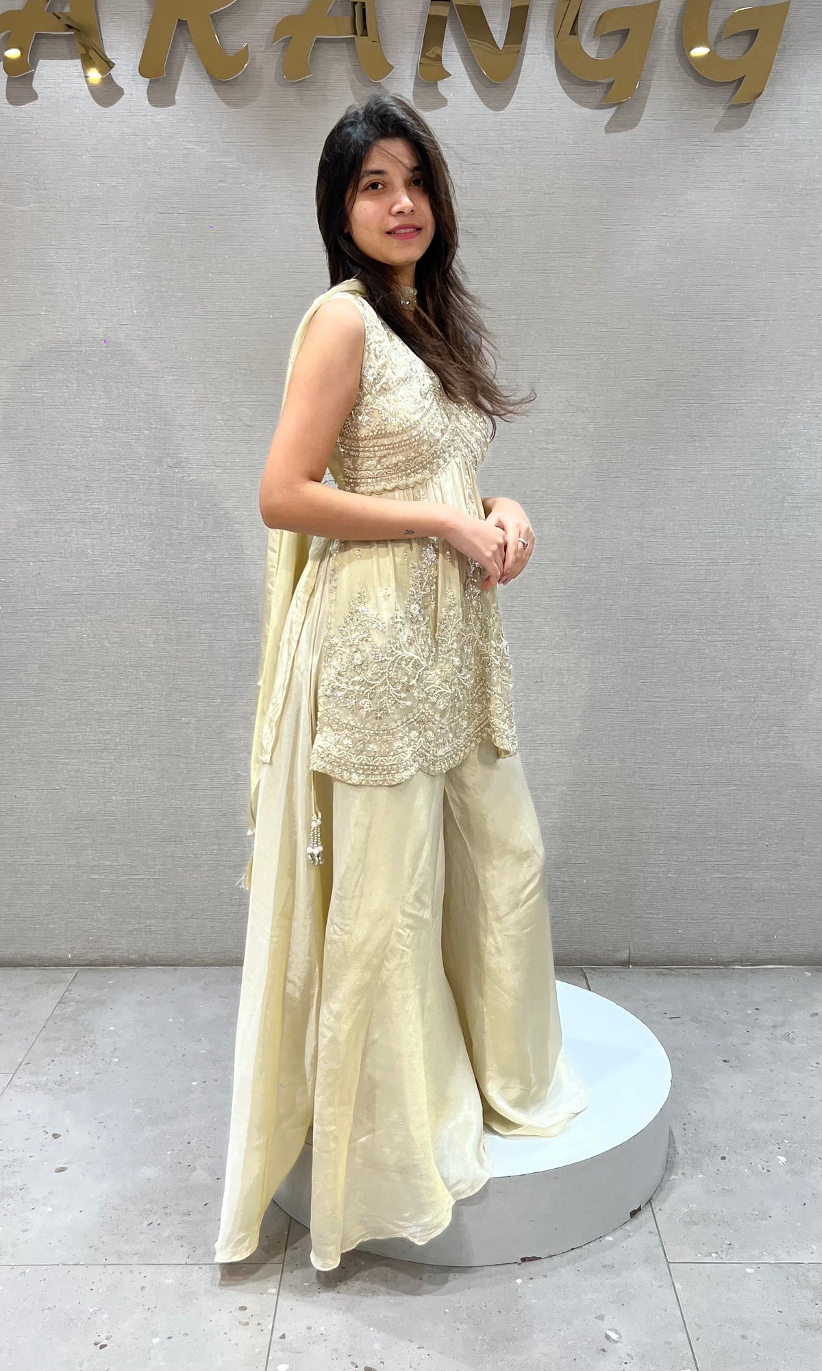 Half white tissue Embroidered palazzo Set