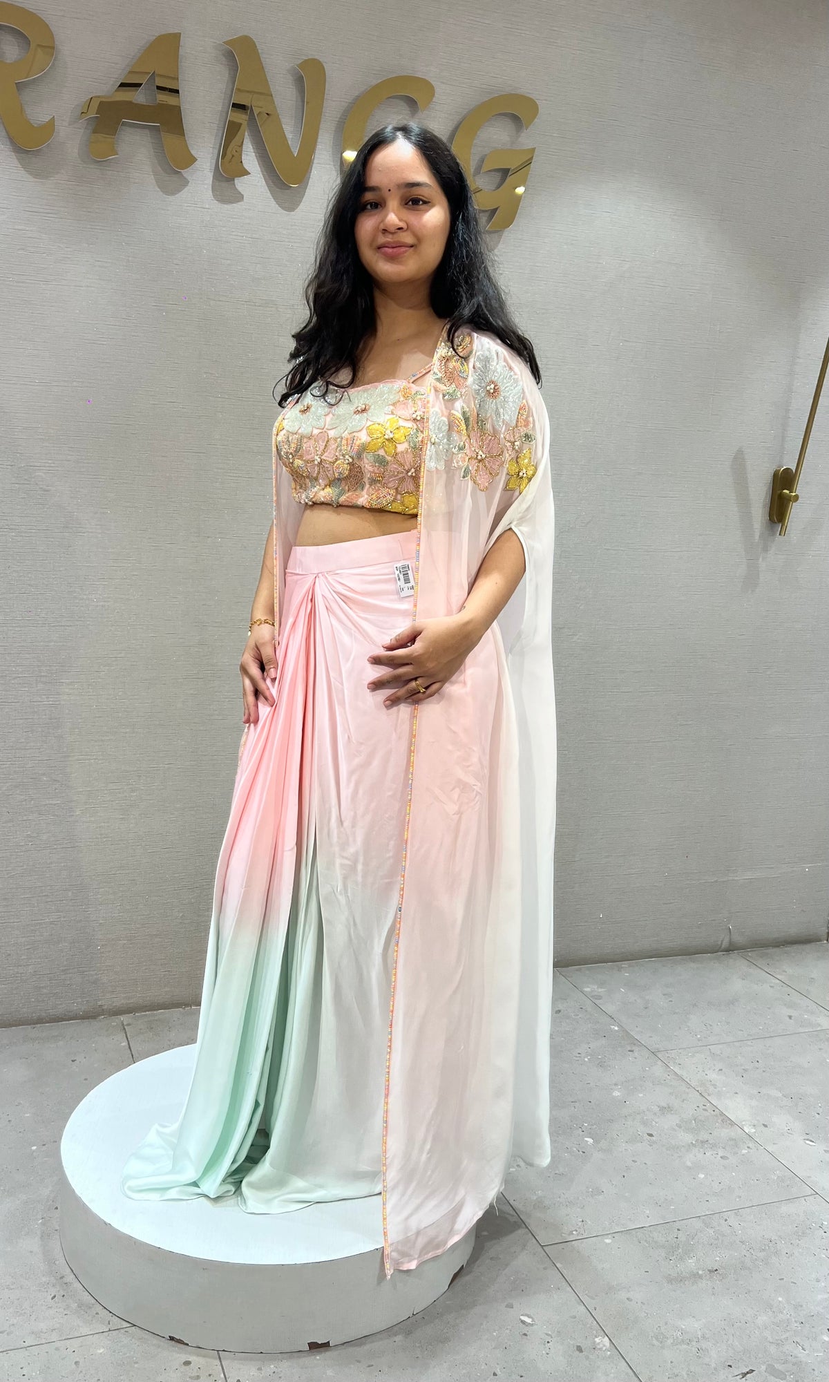 Baby Pink and Mint Floral Ombre Dhoti Skirt