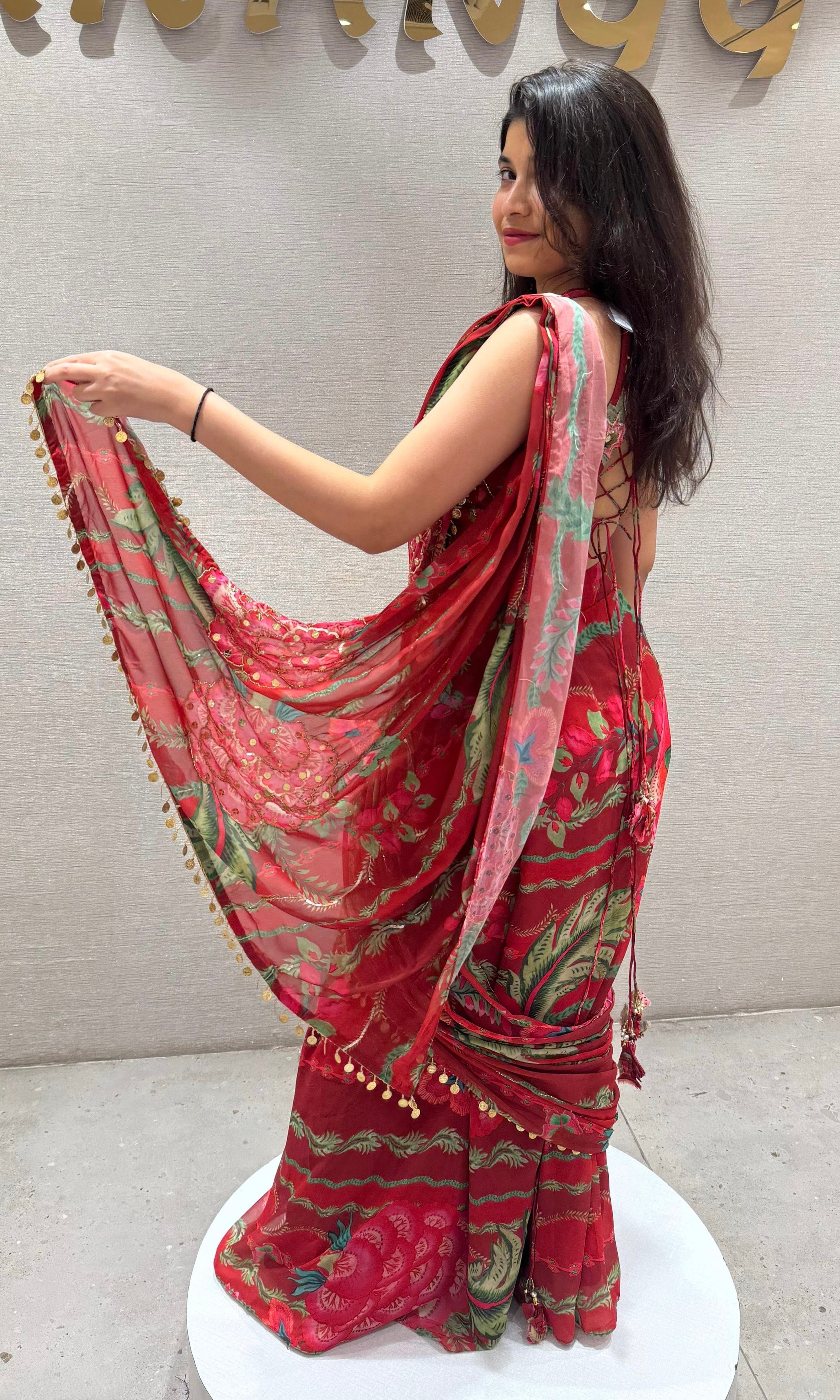 Red one minute saree
