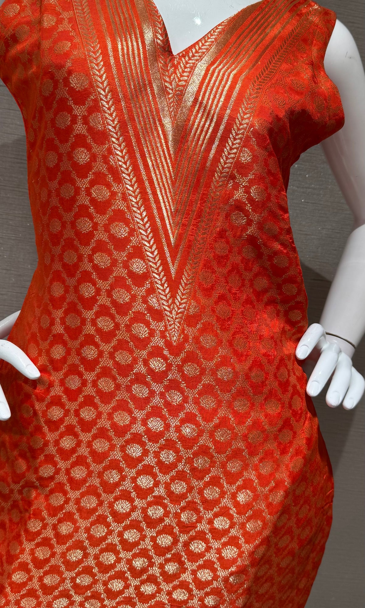 Orange Golden Embroidered Kurta Set with Dupatta