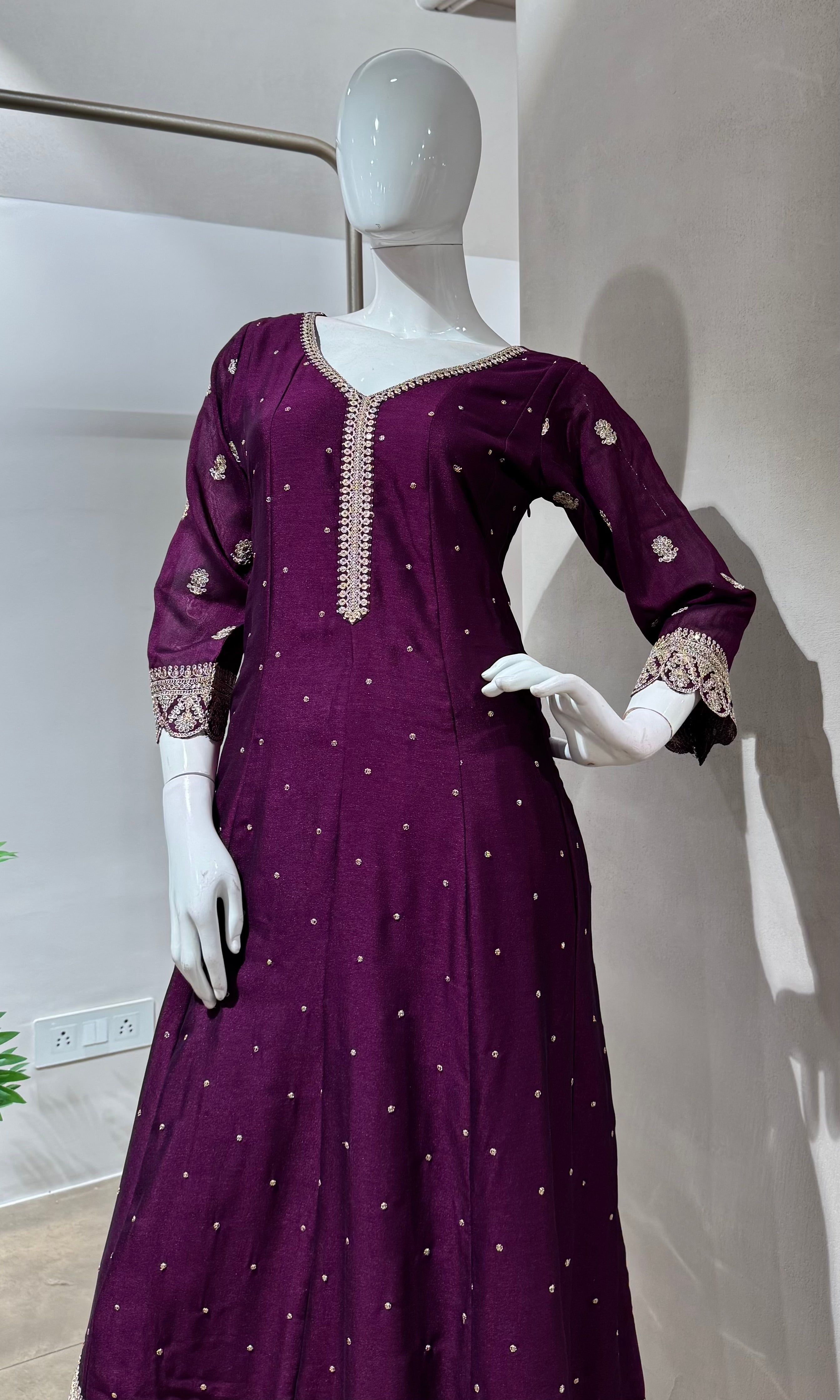 WINE GOLD EMBROIDERY ANARKALI