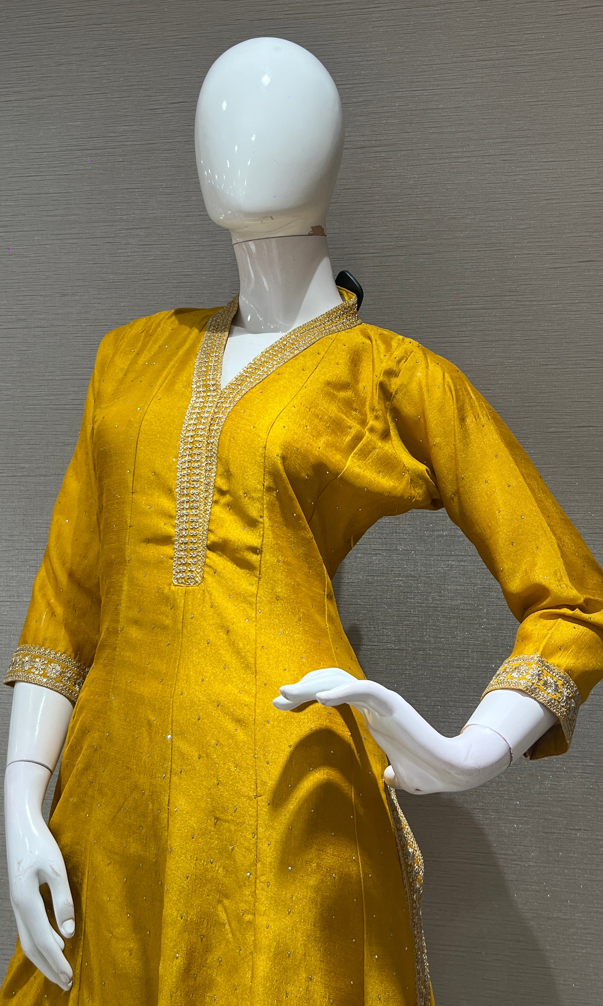 Yellow EMBROIDERED ANARKALI KURTA SET