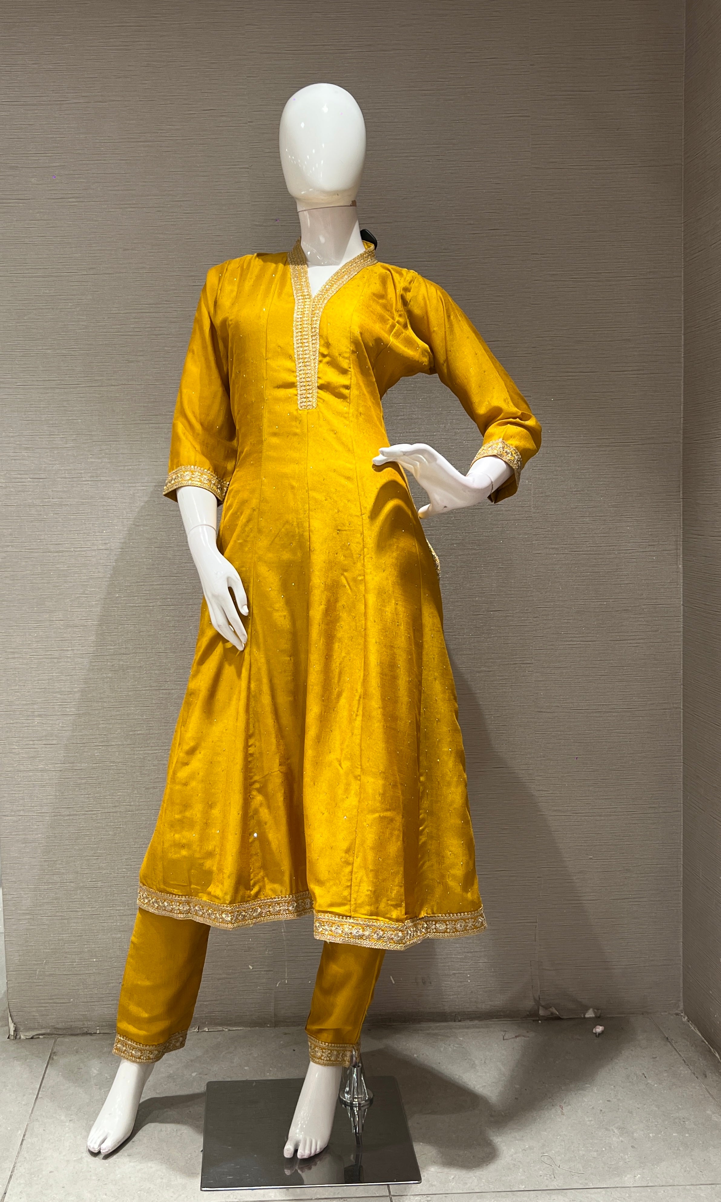 Yellow EMBROIDERED ANARKALI KURTA SET