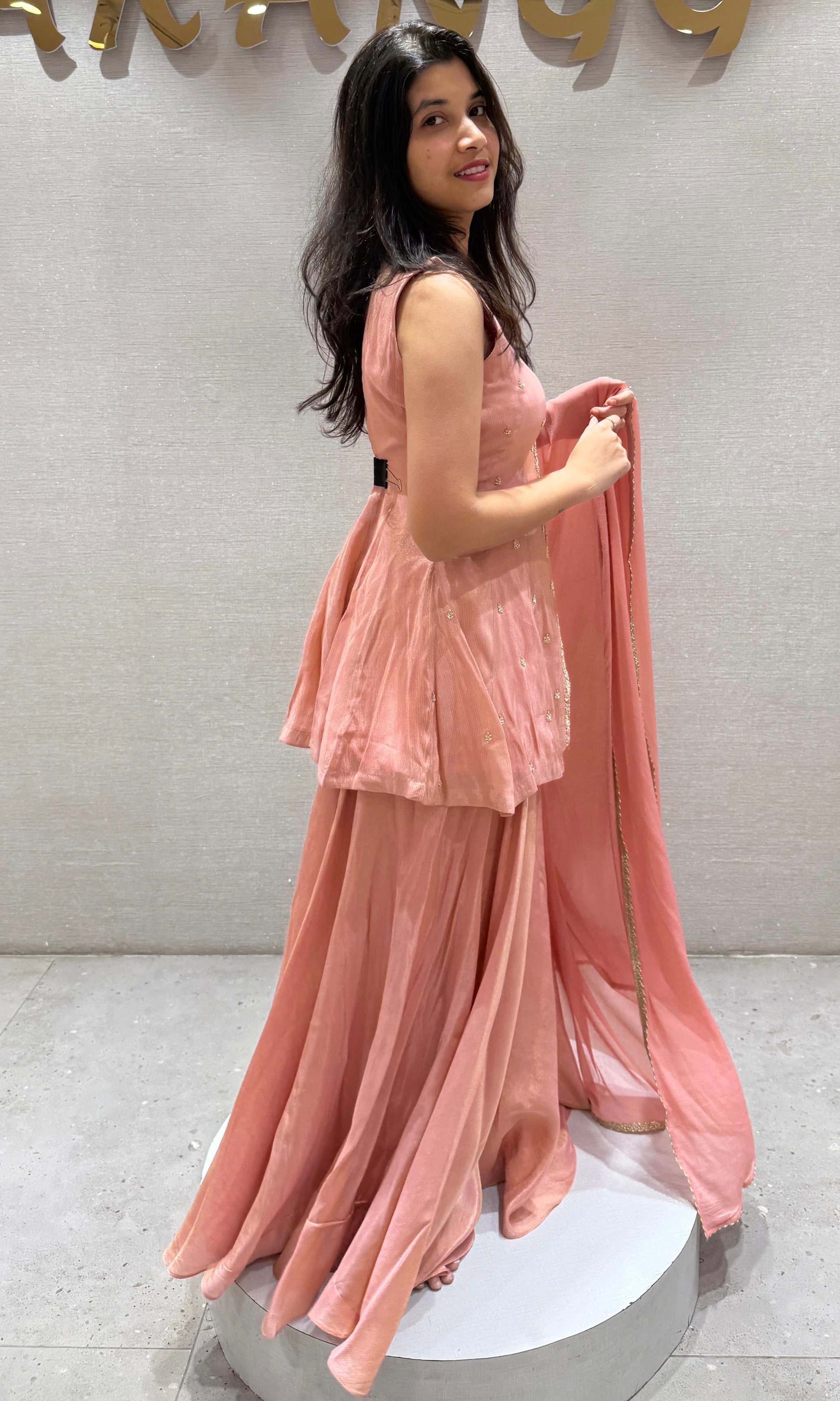 Peachy peplum palazzo set