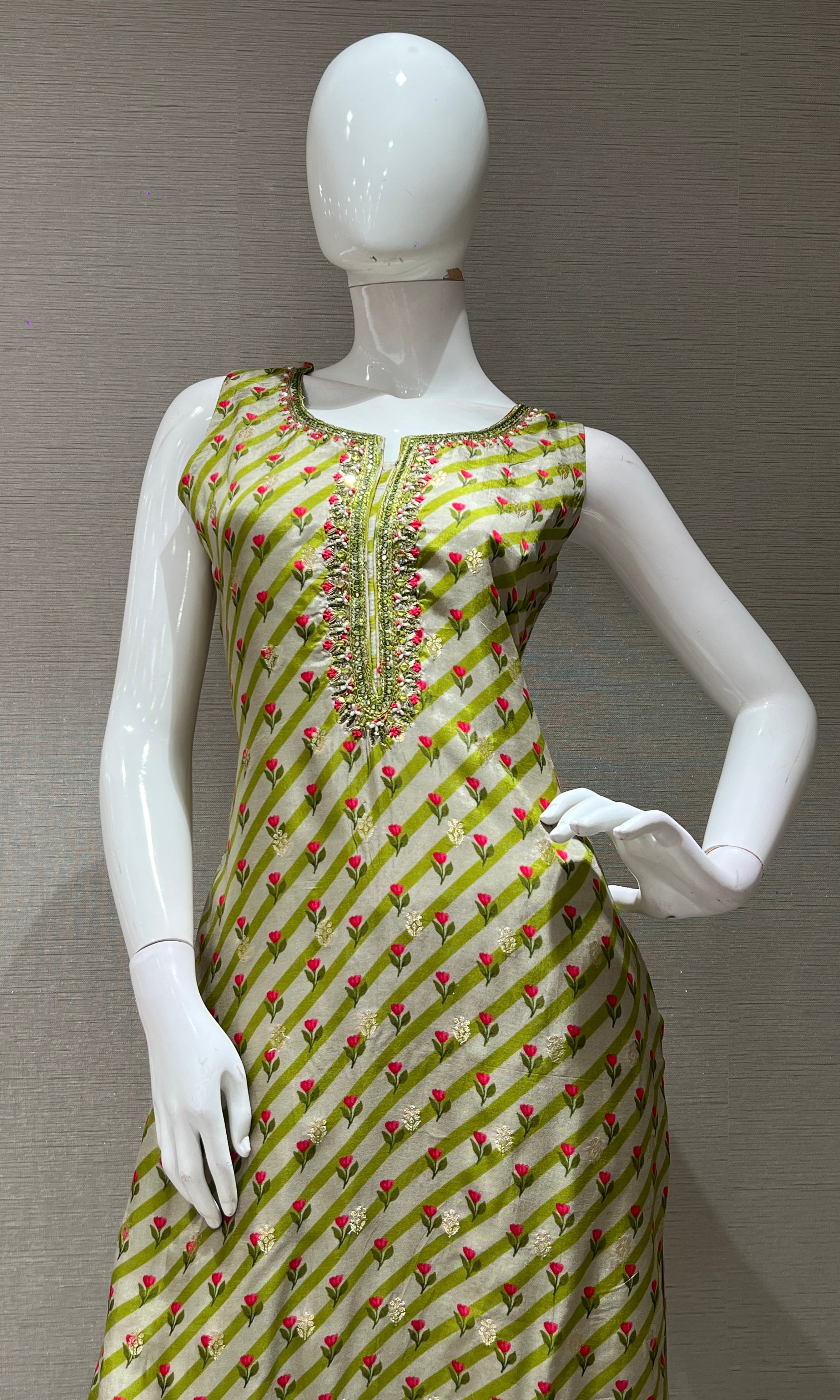 Green kurta set with floral dupatta