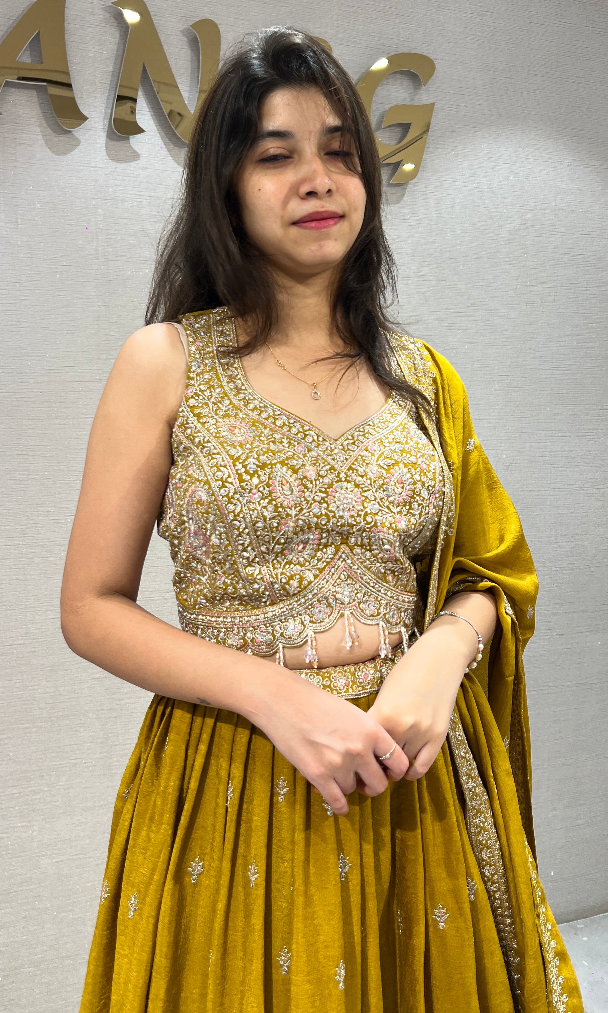 Mustard Lehenga Choli with Border Embroidery