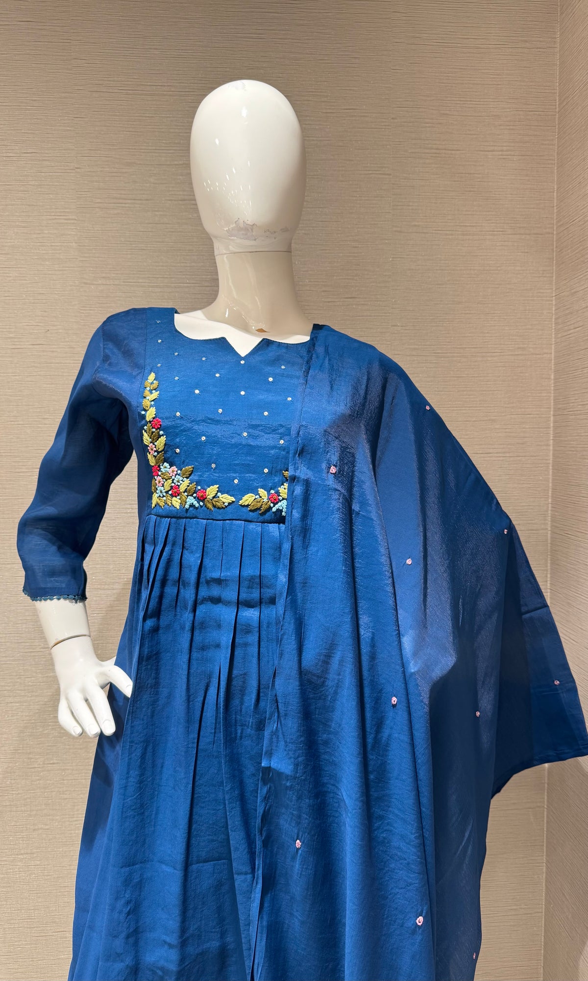 Navy blue chanderi silk kurta set with dupatta