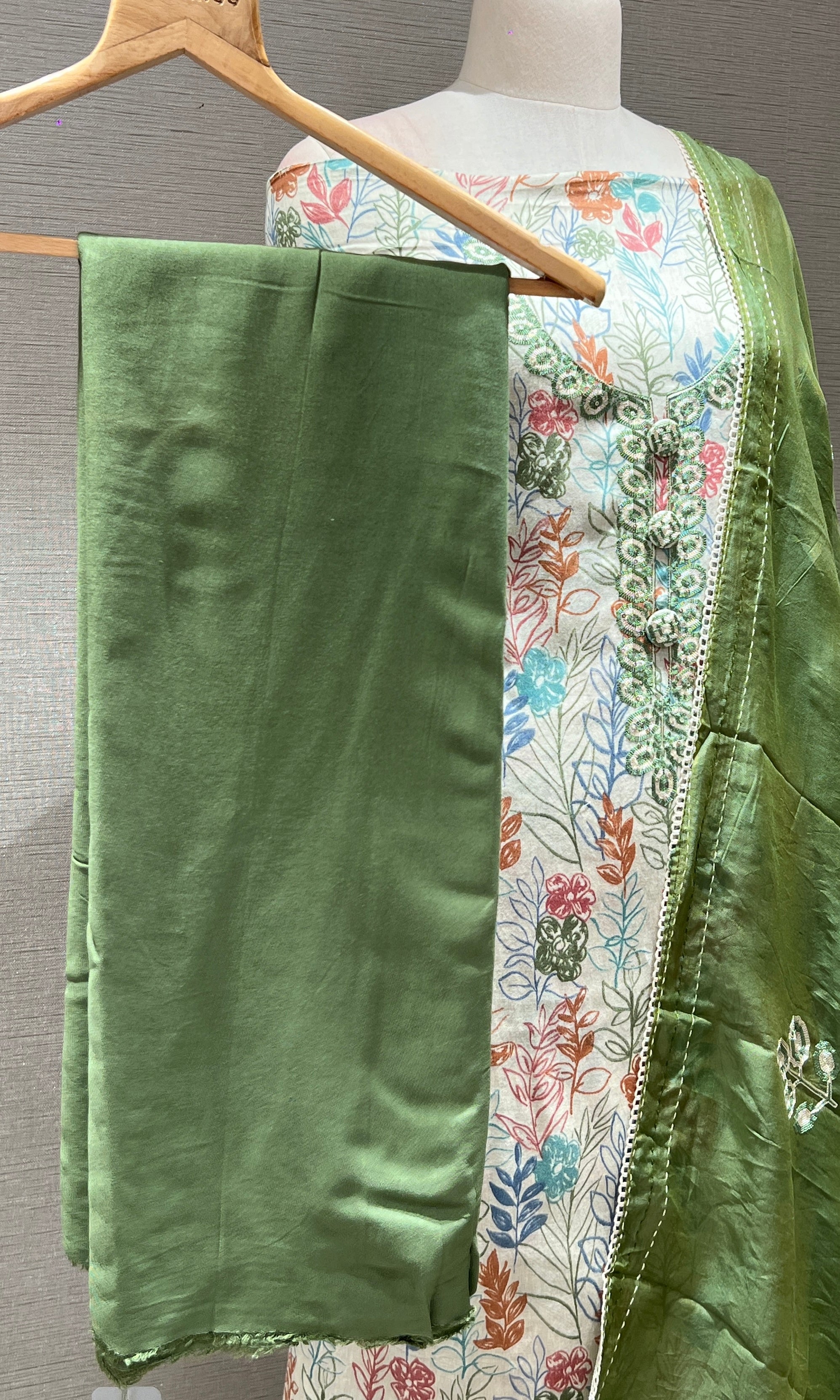 Green FLORAL Dress material