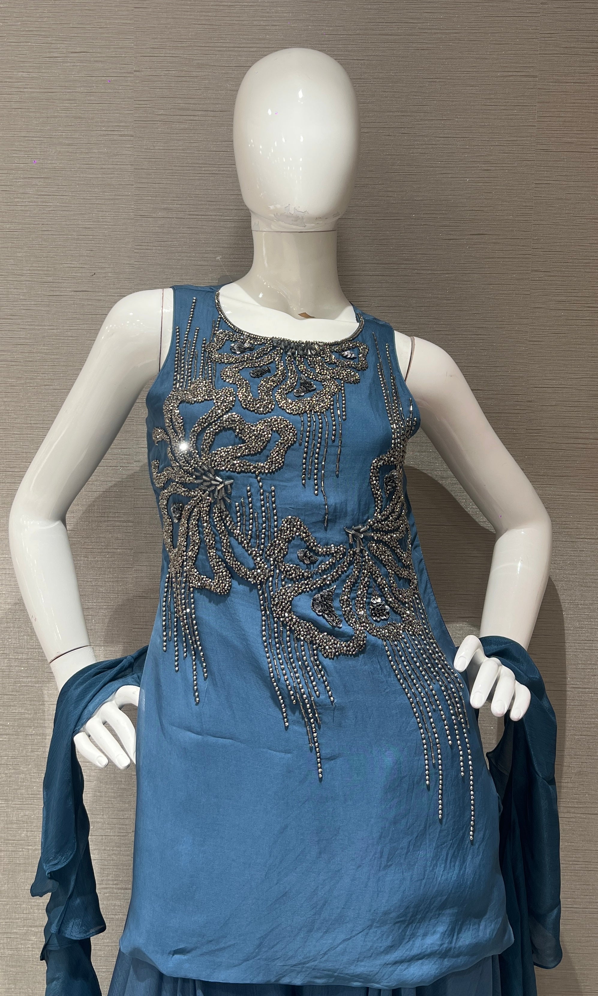 Dusty Blue Georgette Embellished Palazzo set