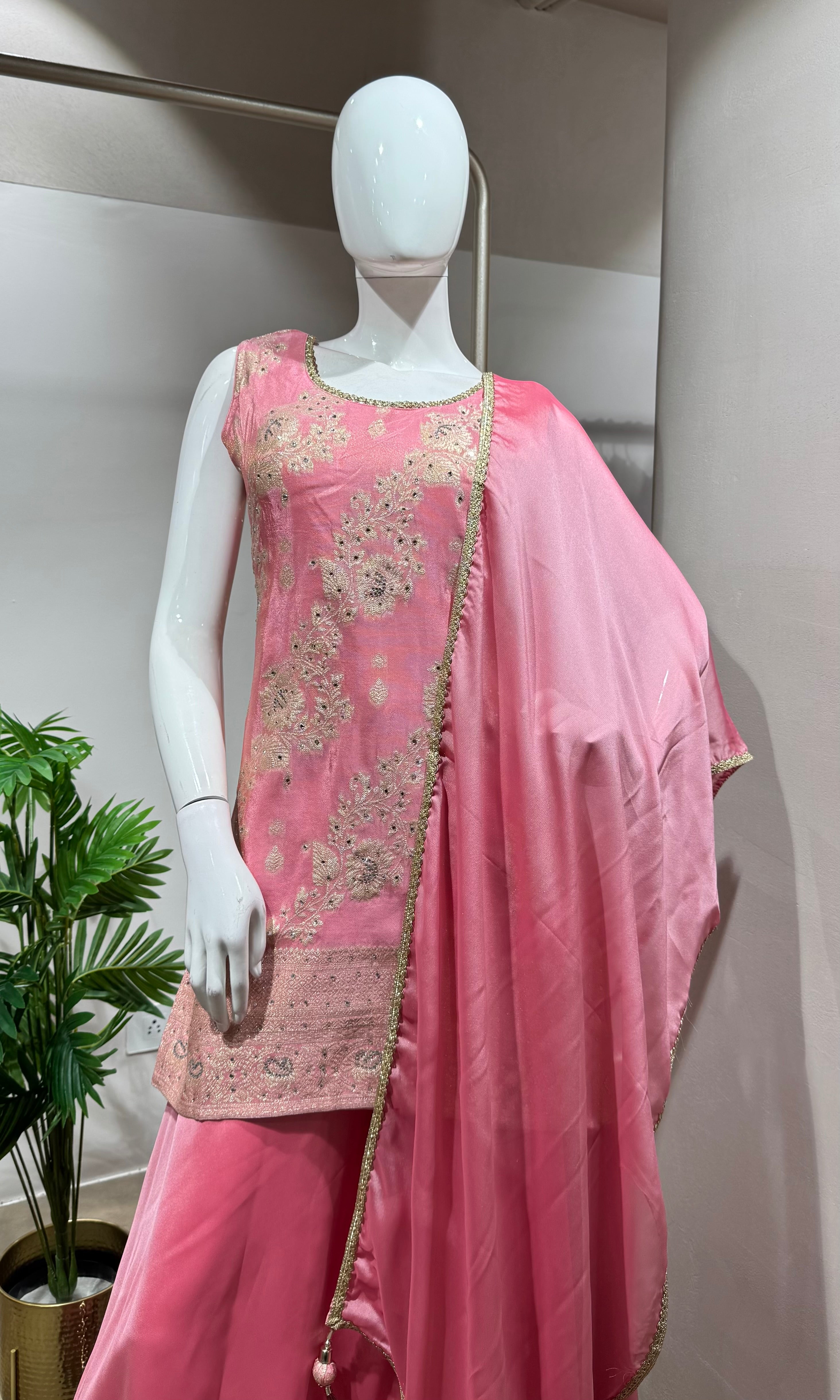 Pink Designer Beadwork Kurti SHARARA Set