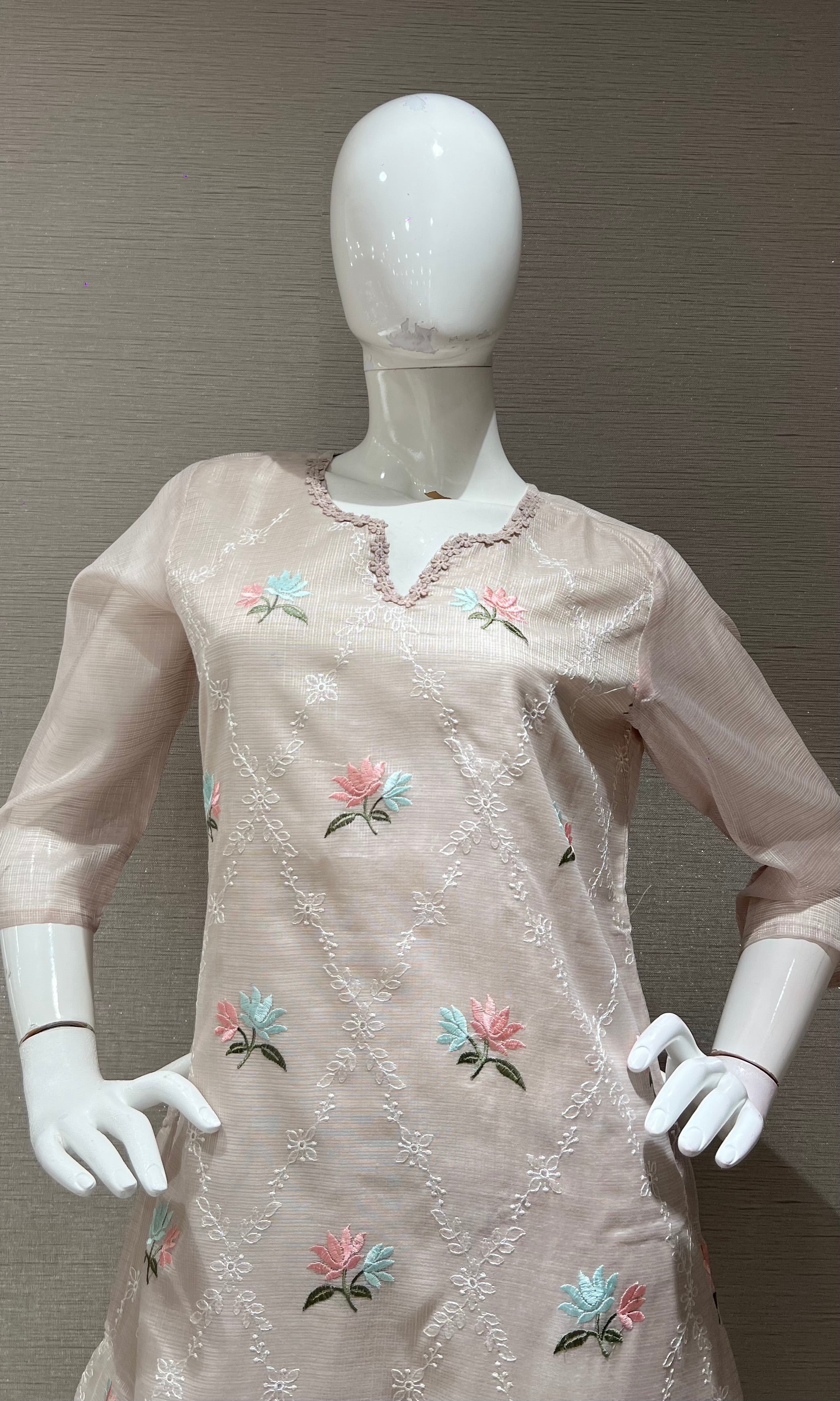 Ivory Floral Organza Kurta Set with Dupatta