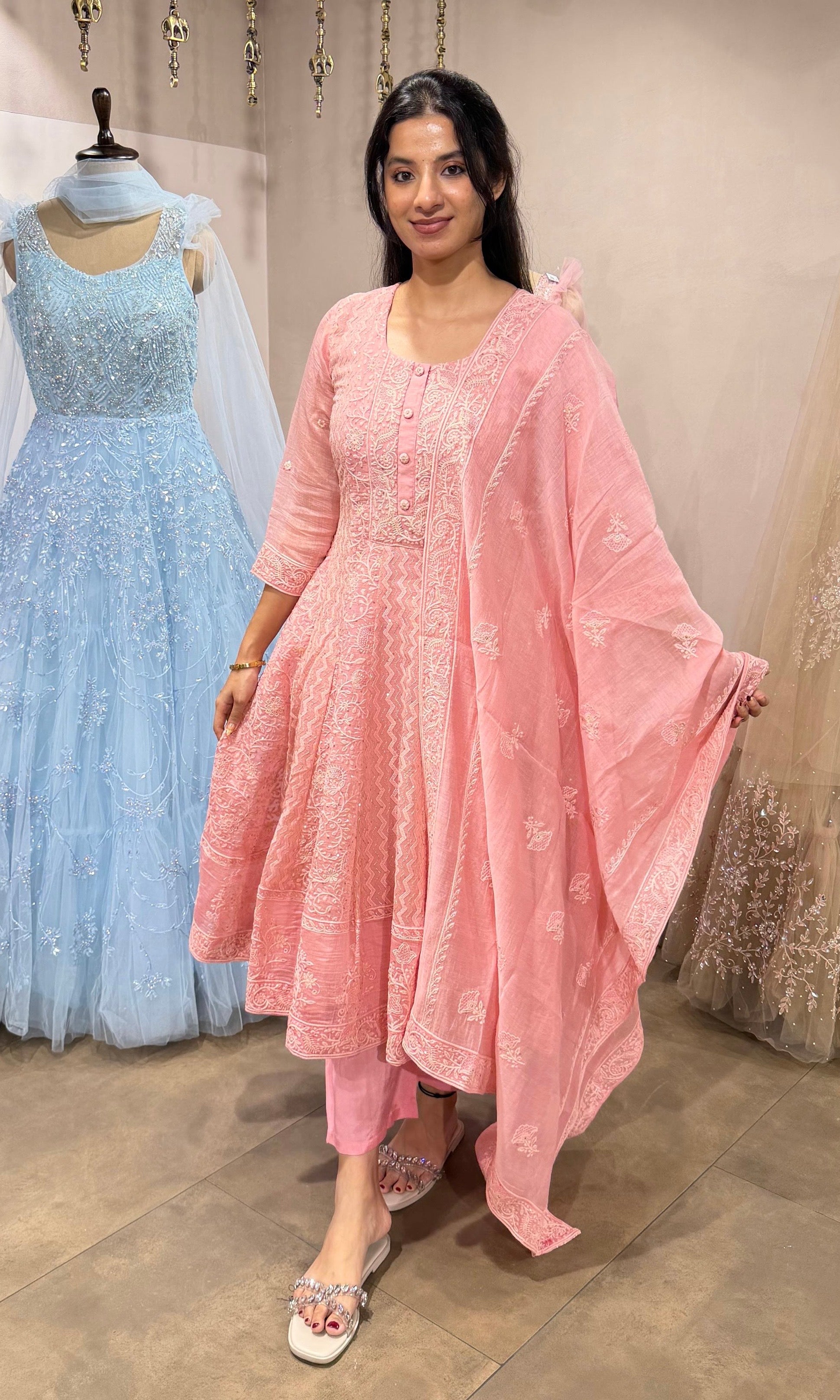 BLUSH PINK EMBROIDERY ANARKALI SET